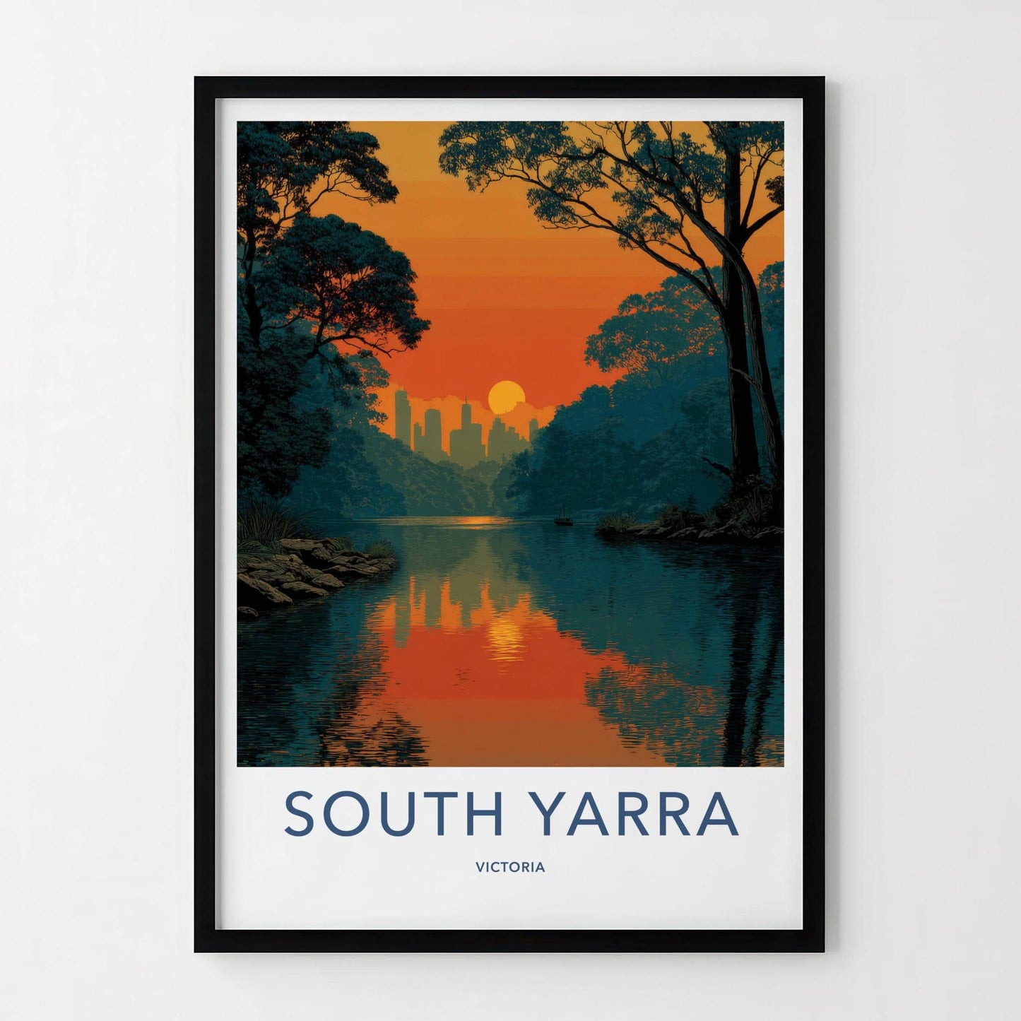 SOUTH YARRA Poster - Australia Travel Art - Sunset City Lake Home Decor