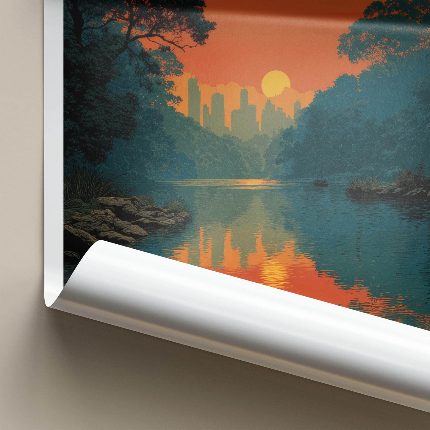 SOUTH YARRA Poster - Australia Travel Art - Sunset City Lake Home Decor