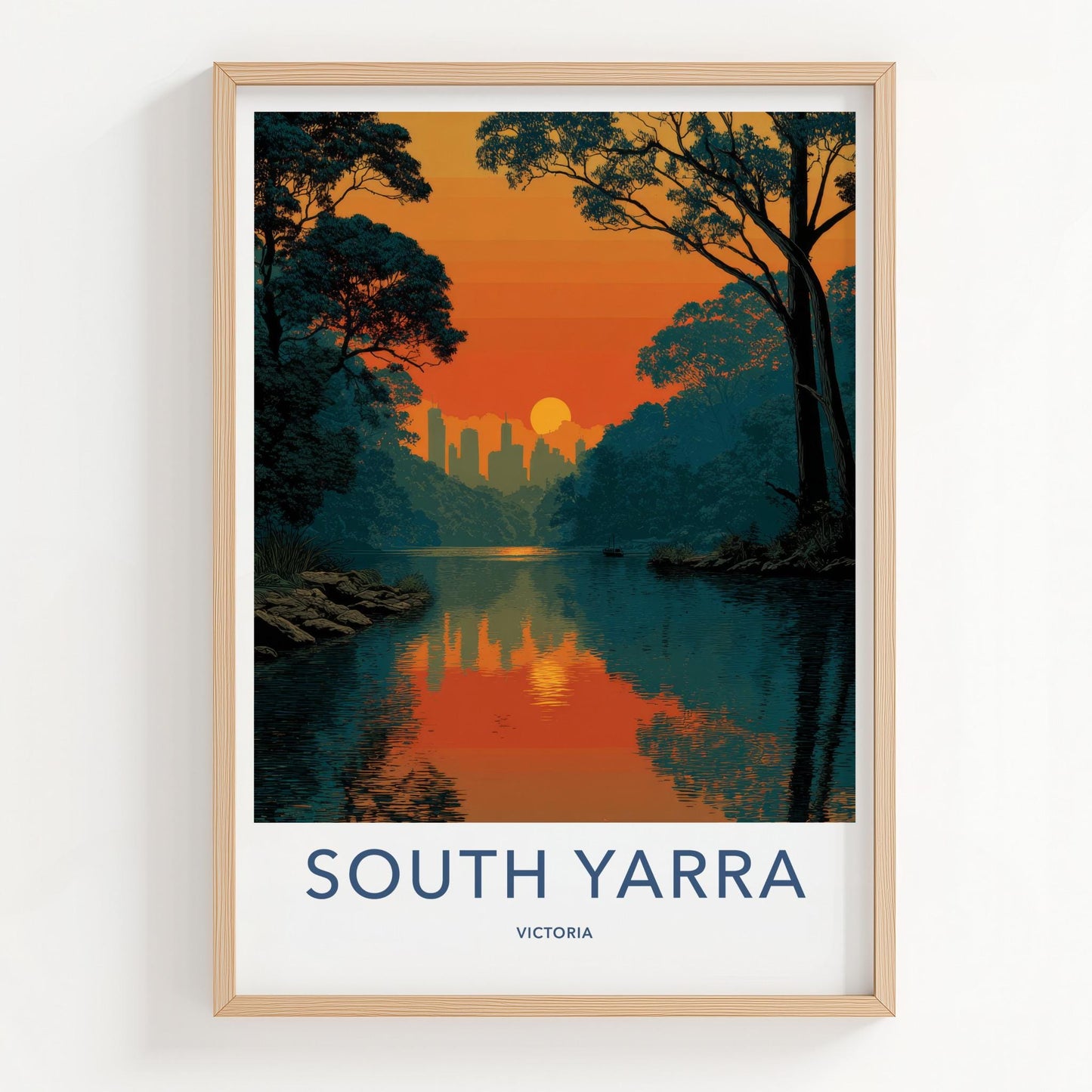 SOUTH YARRA Poster - Australia Travel Art - Sunset City Lake Home Decor