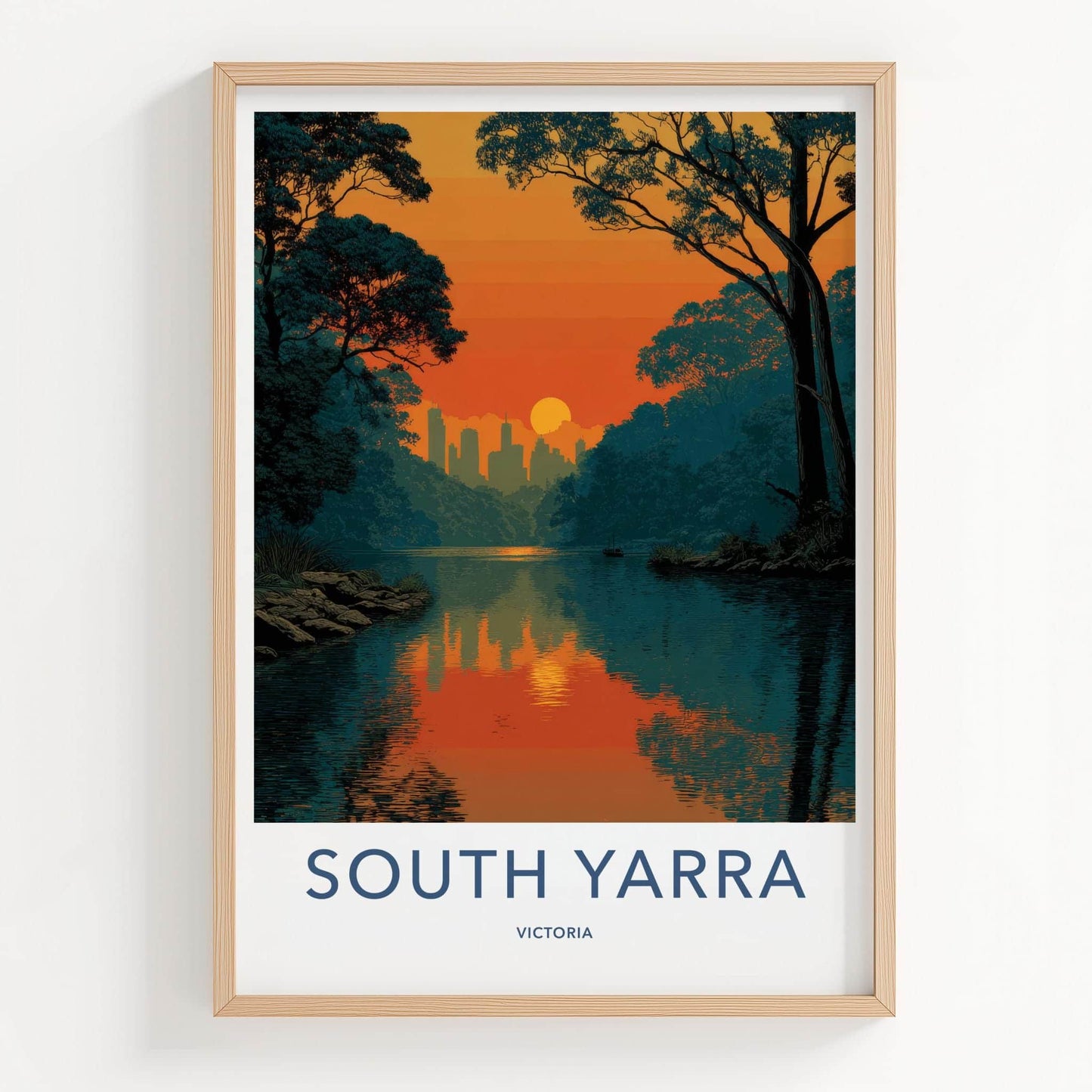 SOUTH YARRA Poster - Australia Travel Art - Sunset City Lake Home Decor