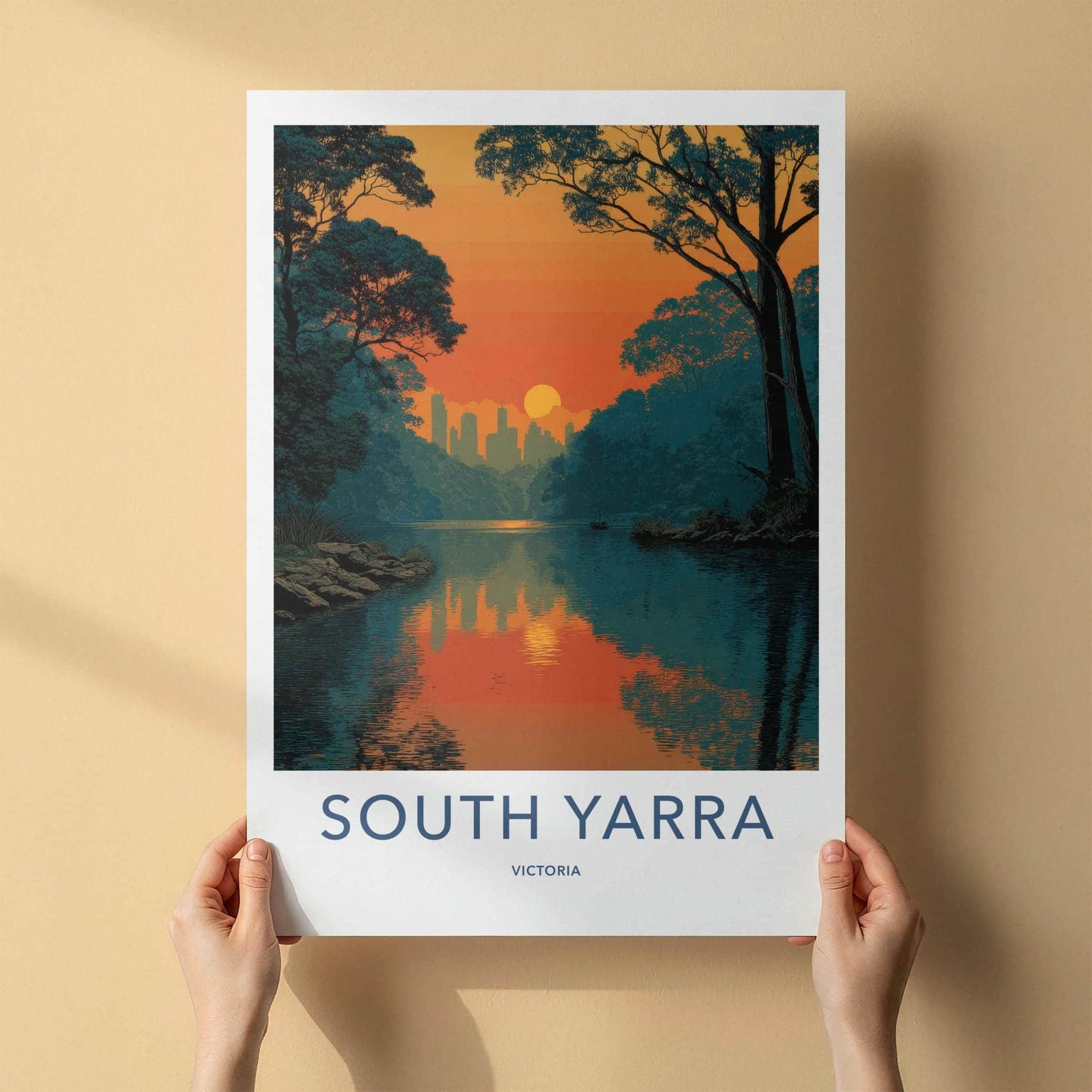 SOUTH YARRA Poster - Australia Travel Art - Sunset City Lake Home Decor