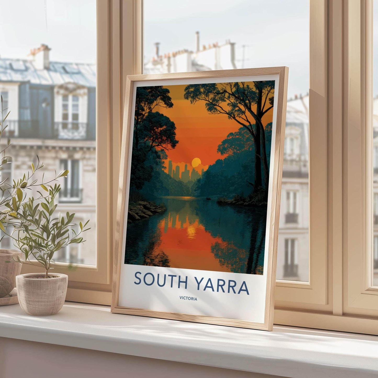 SOUTH YARRA Poster - Australia Travel Art - Sunset City Lake Home Decor