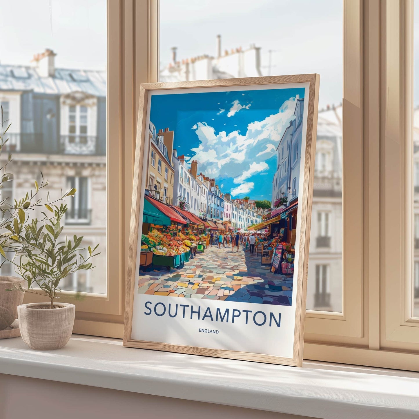 Southampton Poster - England Travel Art - Vibrant Market Street Wall Decor