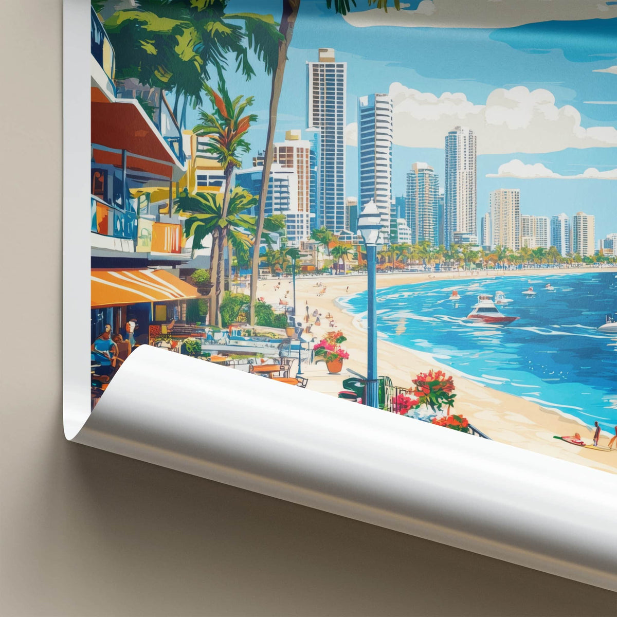 Southport Poster - Australia Travel Art - Oceanfront Cafe Promenade Home Decor