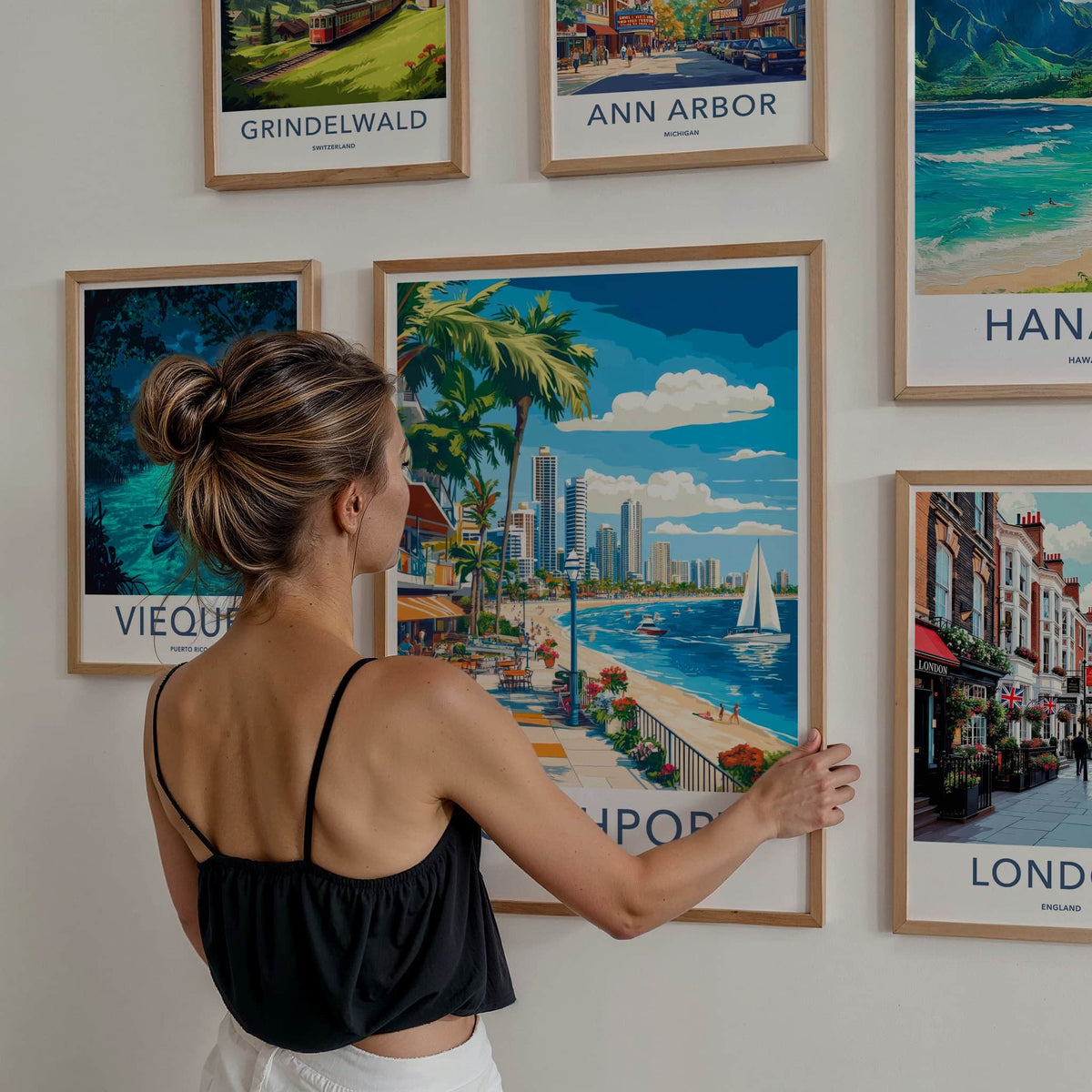 Southport Poster - Australia Travel Art - Oceanfront Cafe Promenade Home Decor