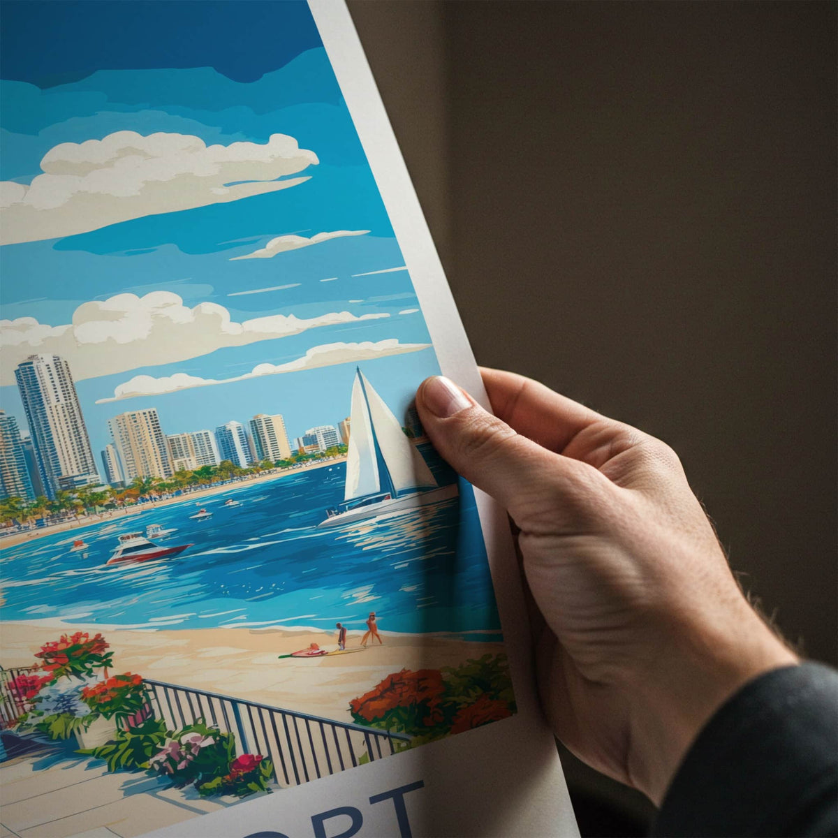 Southport Poster - Australia Travel Art - Oceanfront Cafe Promenade Home Decor