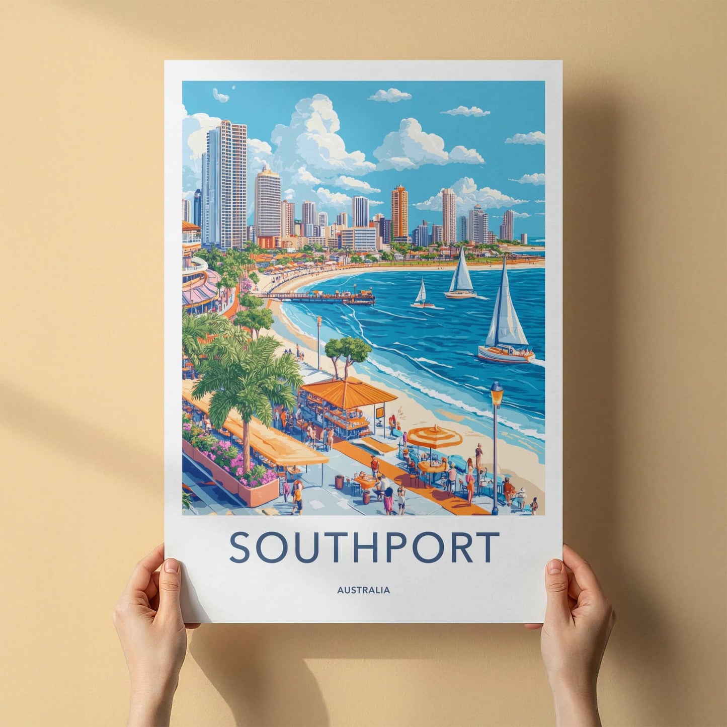 Southport Poster - Australia Travel Art - Vibrant Beach City Home Decor