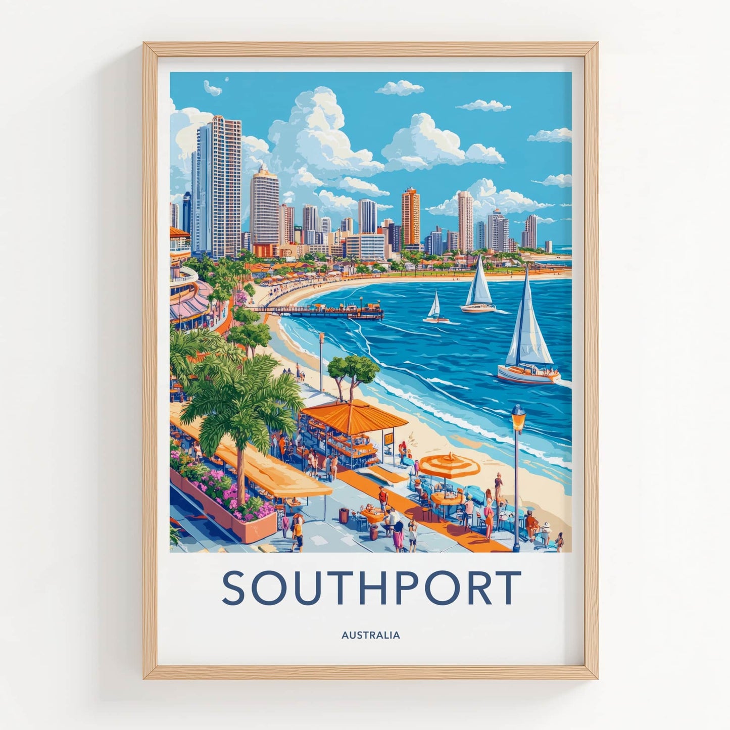 Southport Poster - Australia Travel Art - Vibrant Beach City Home Decor