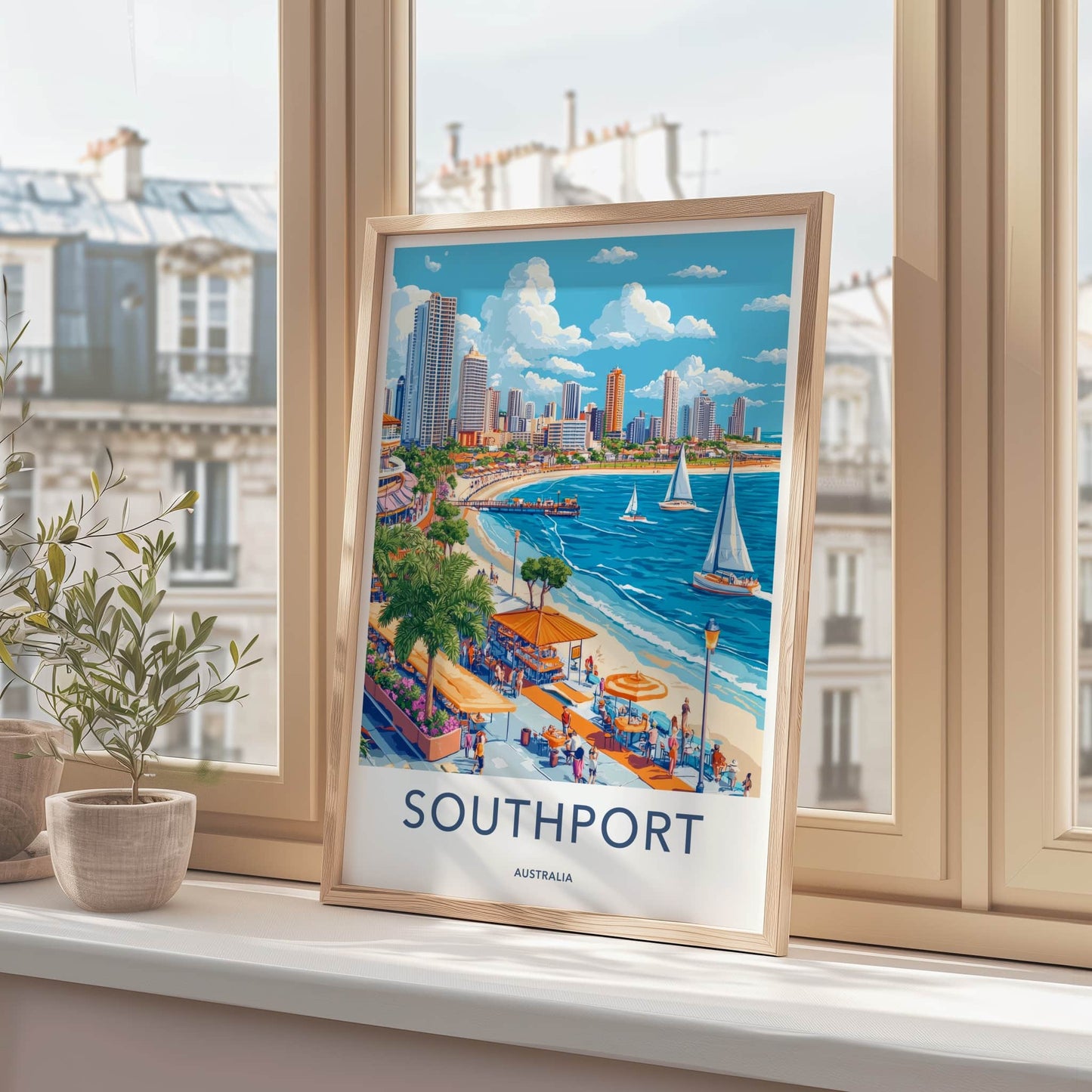 Southport Poster - Australia Travel Art - Vibrant Beach City Home Decor