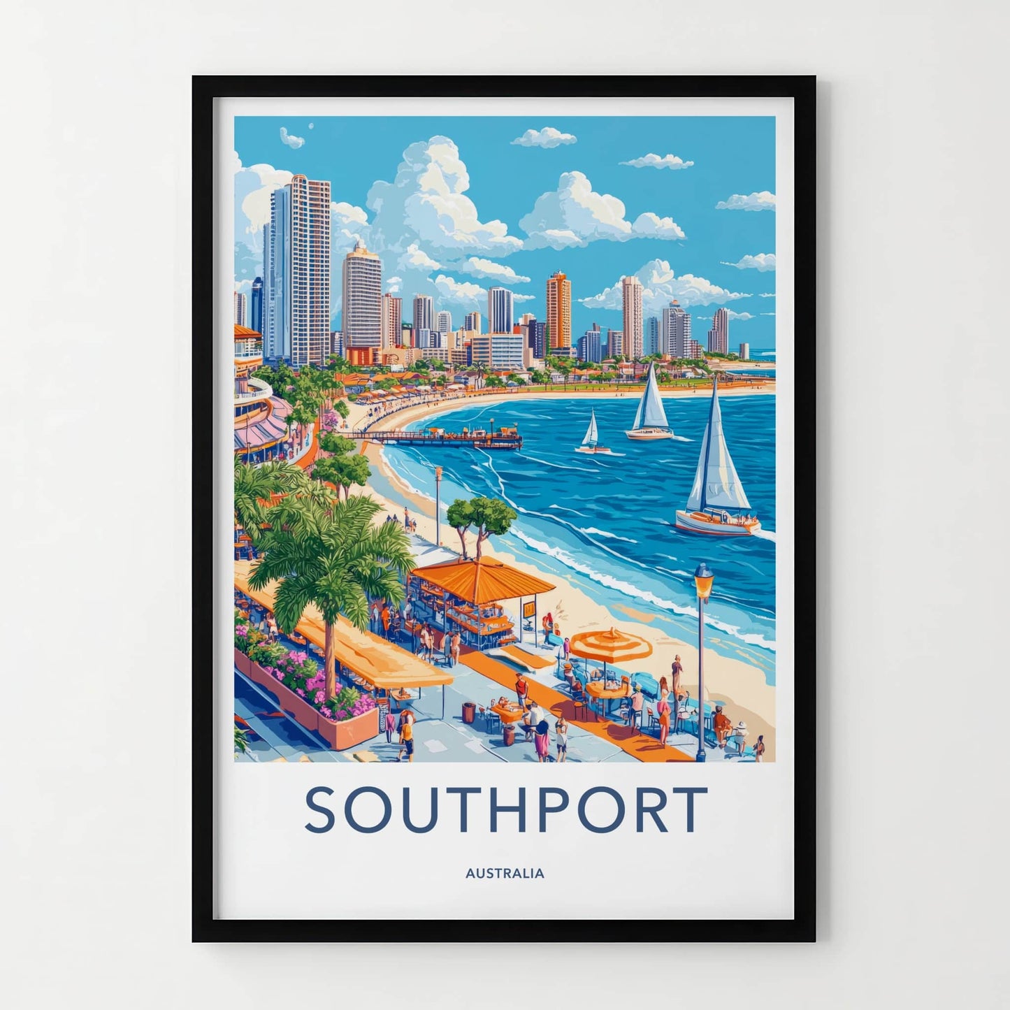 Southport Poster - Australia Travel Art - Vibrant Beach City Home Decor