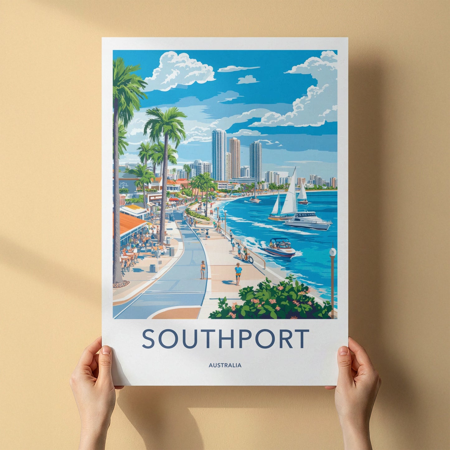 SOUTHPORT Poster - Australia Travel Art - Vibrant Coastal Promenade Wall Decor
