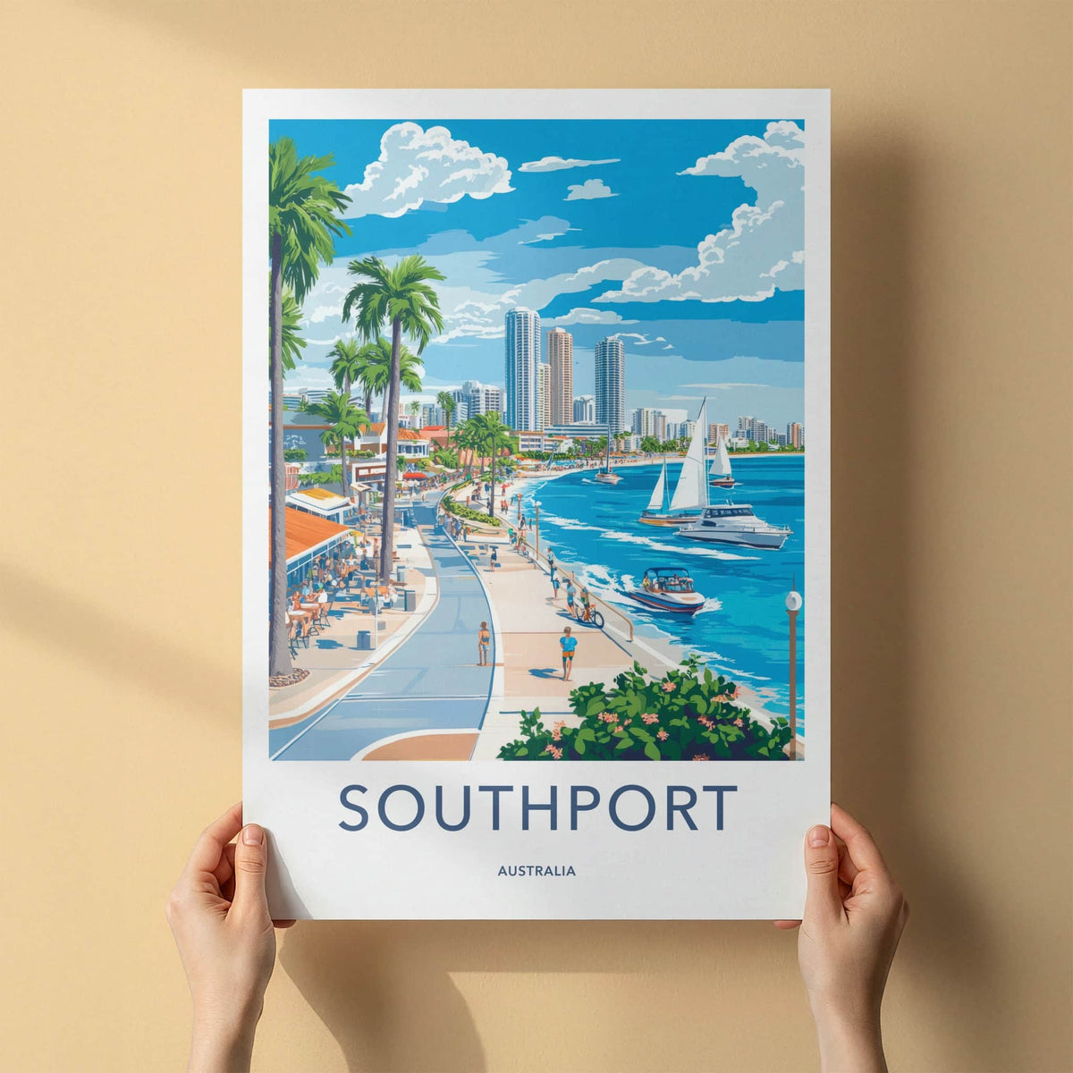 SOUTHPORT Poster - Australia Travel Art - Vibrant Coastal Promenade Wall Decor