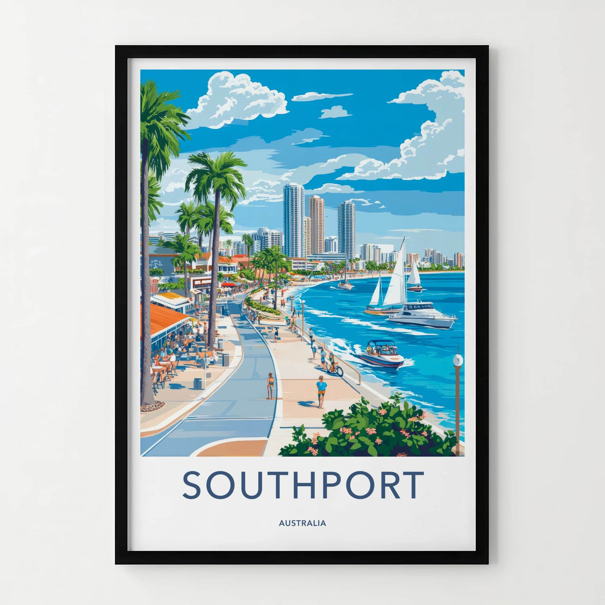 SOUTHPORT Poster - Australia Travel Art - Vibrant Coastal Promenade Wall Decor