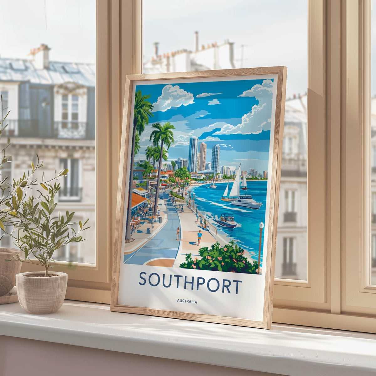 SOUTHPORT Poster - Australia Travel Art - Vibrant Coastal Promenade Wall Decor