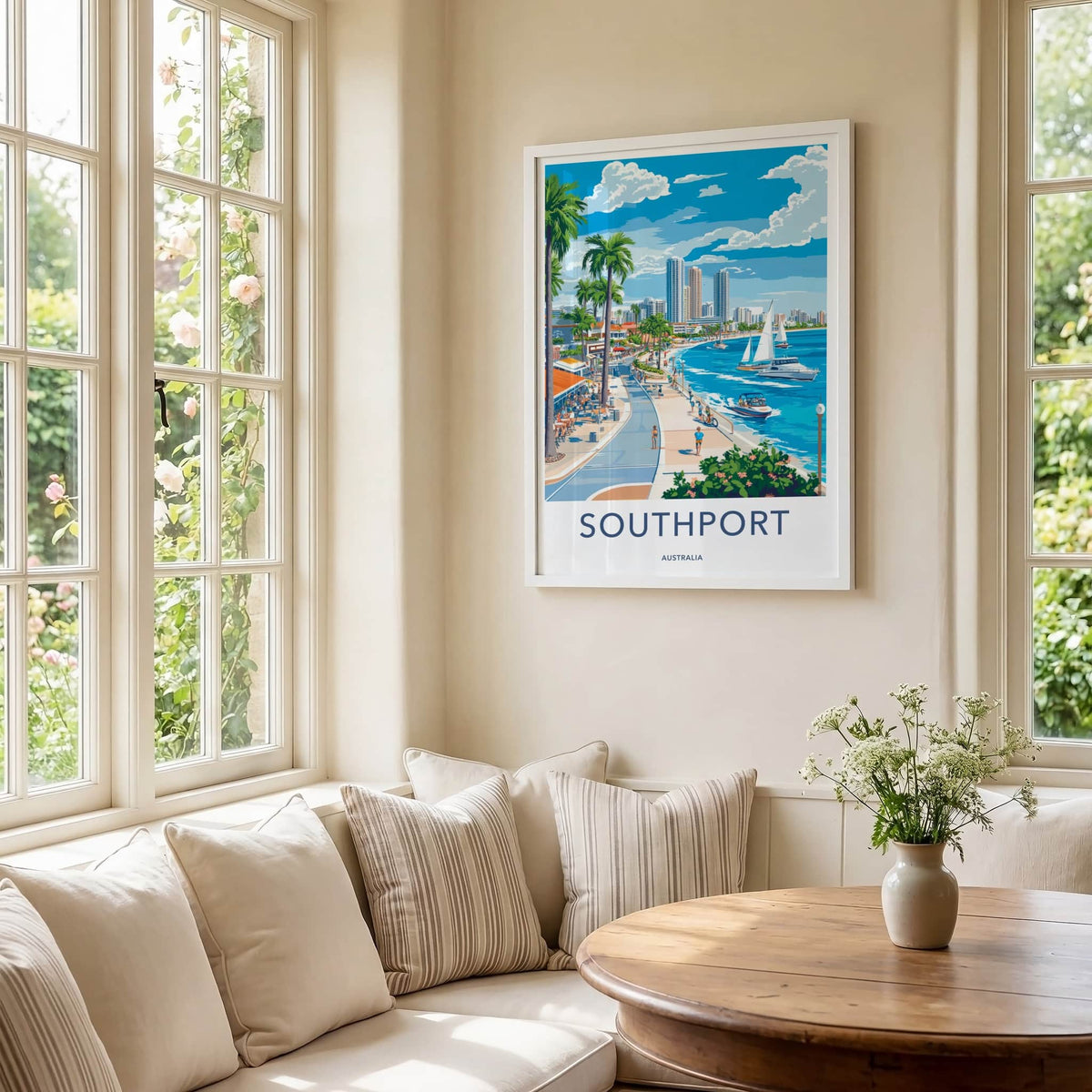 SOUTHPORT Poster - Australia Travel Art - Vibrant Coastal Promenade Wall Decor