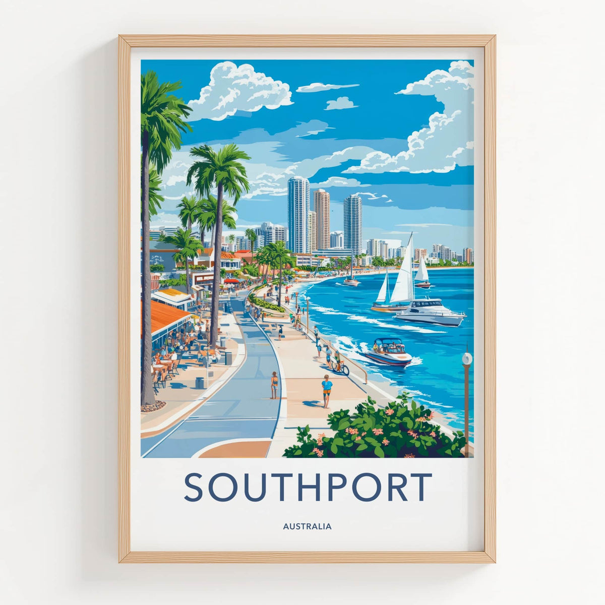 SOUTHPORT Poster - Australia Travel Art - Vibrant Coastal Promenade Wall Decor
