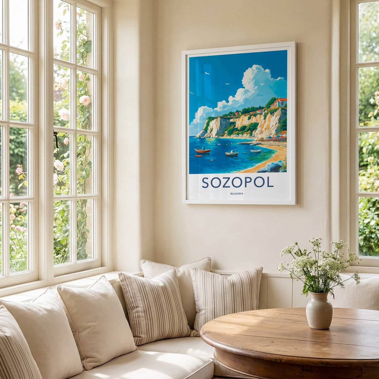 Sozopol Poster - Bulgaria Travel Art - Coastal Cliffside Village Home Decor