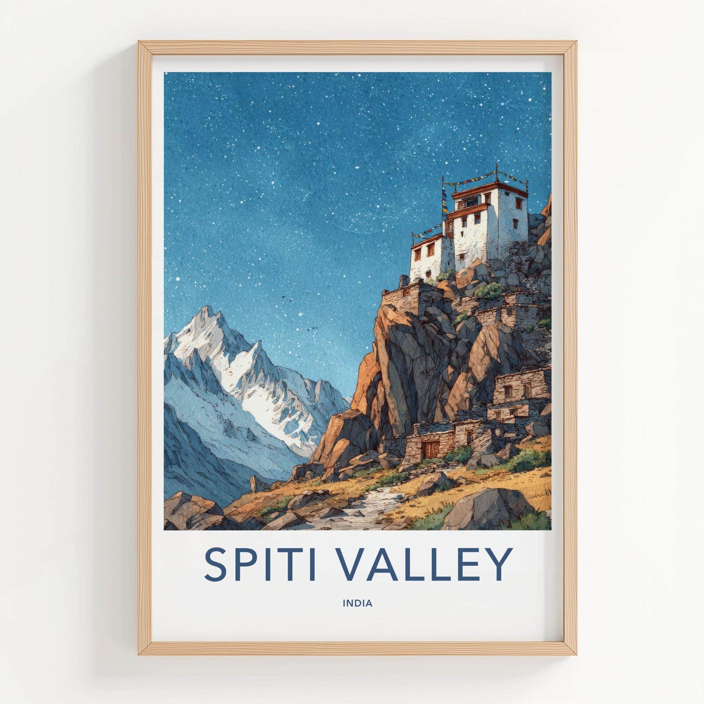 Spiti Valley Poster - India Fine Art - Himachal Pradesh Cliff Village Stars Gift