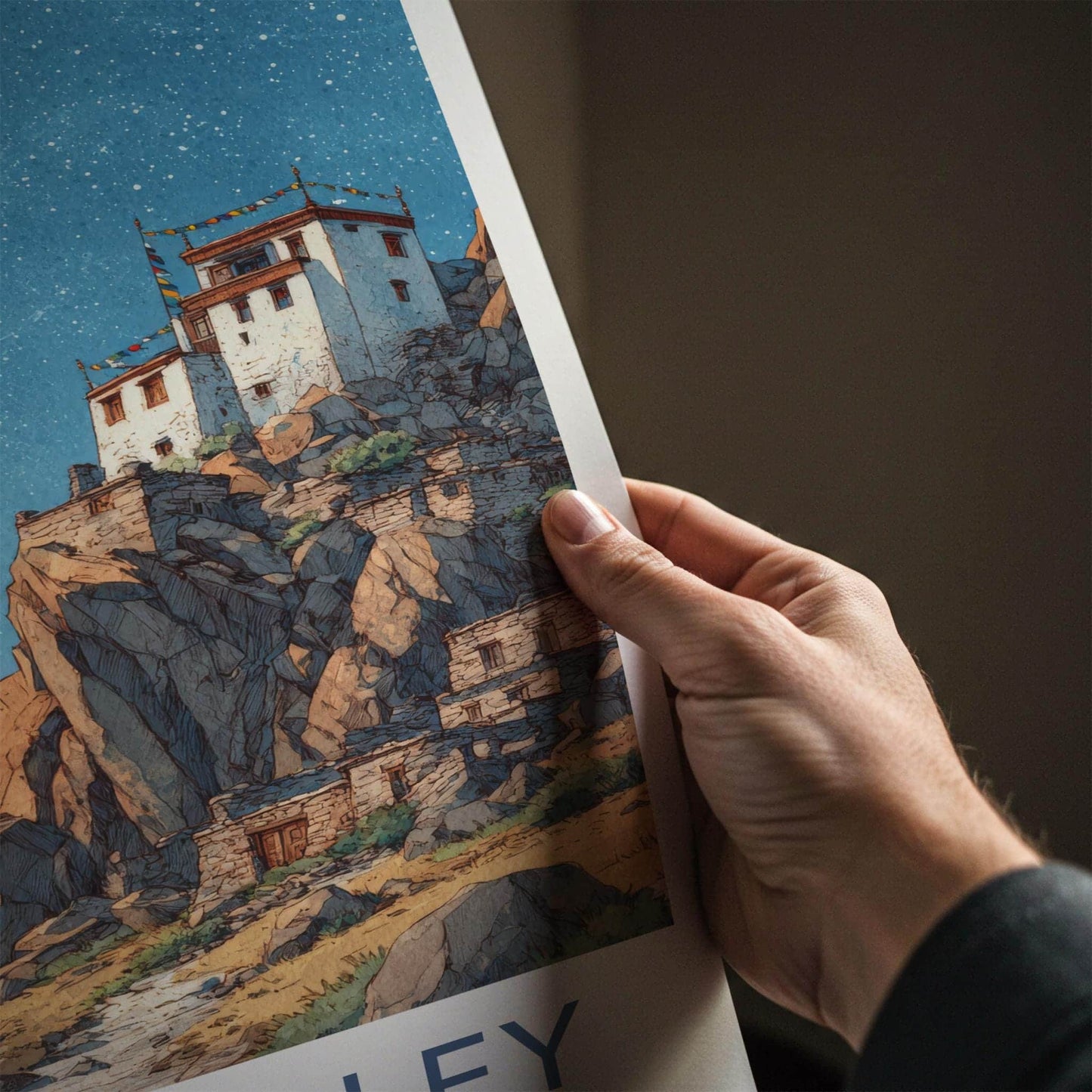 Spiti Valley Poster - India Fine Art - Himachal Pradesh Cliff Village Stars Gift