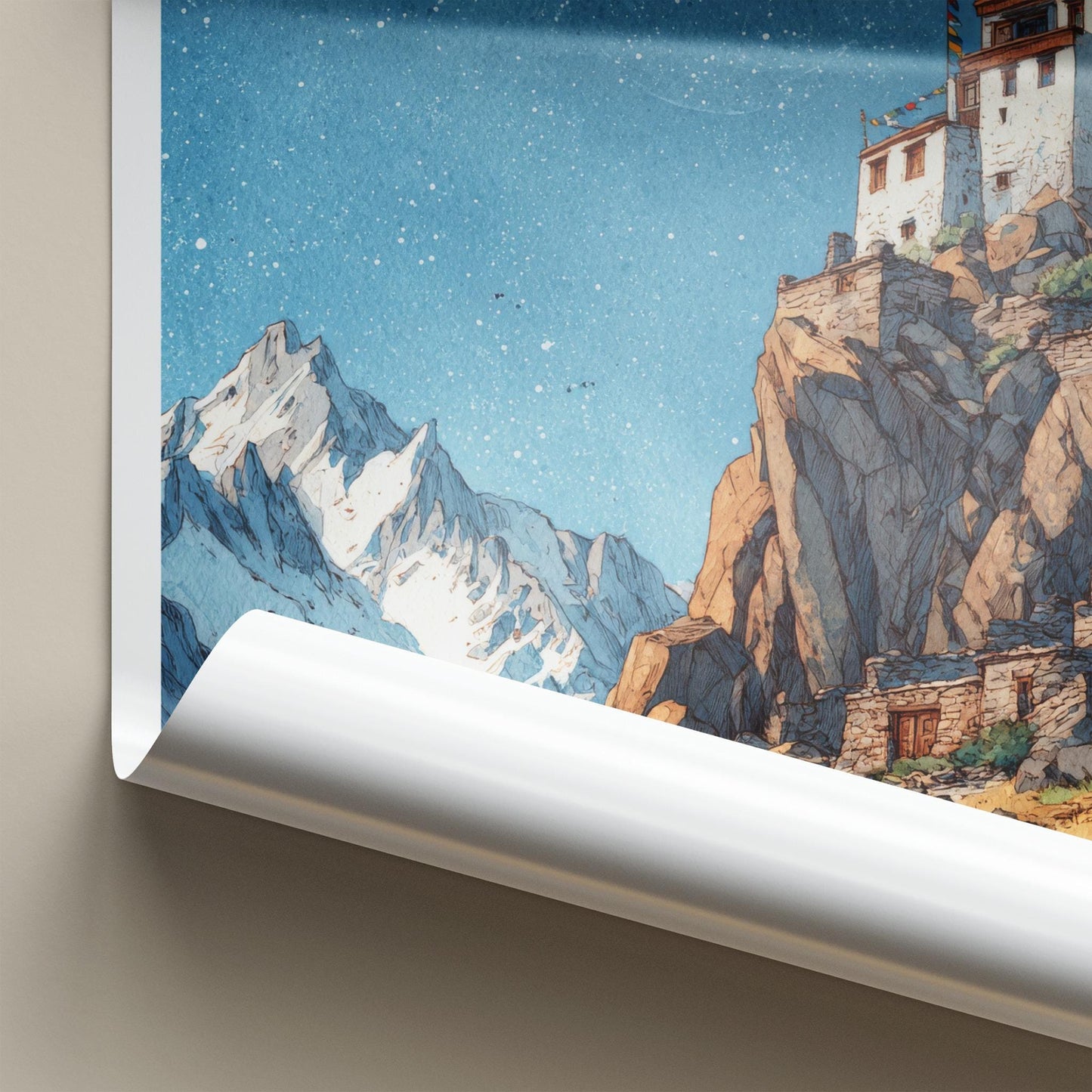 Spiti Valley Poster - India Fine Art - Himachal Pradesh Cliff Village Stars Gift
