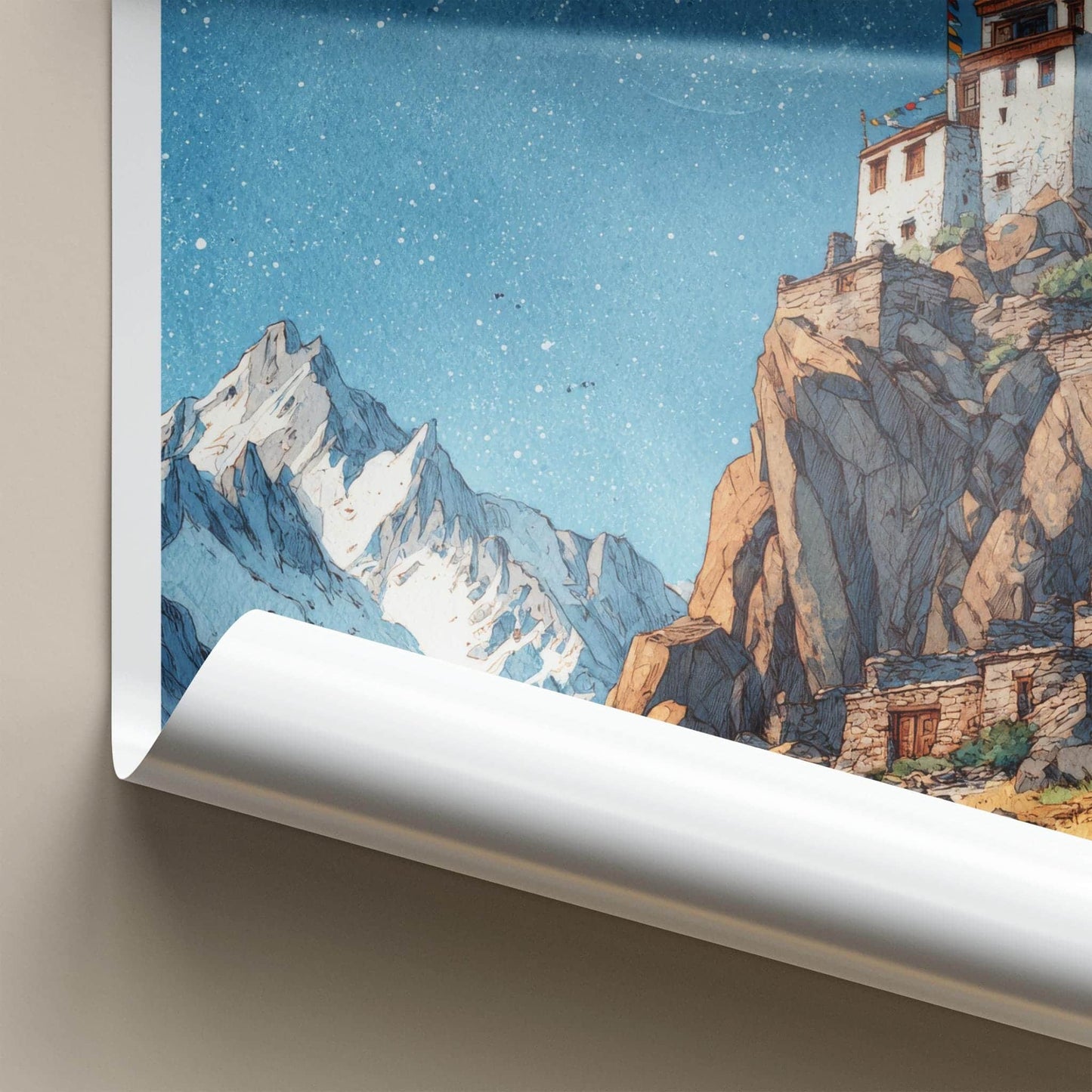 Spiti Valley Poster - India Fine Art - Himachal Pradesh Cliff Village Stars Gift