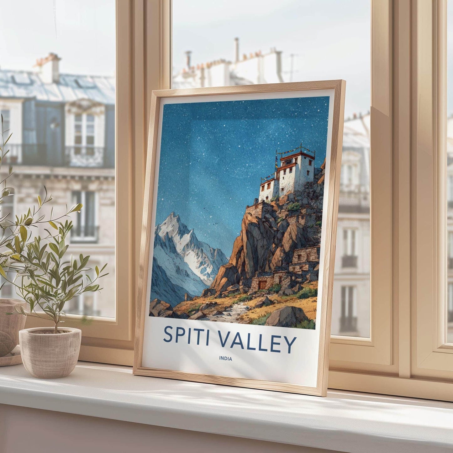 Spiti Valley Poster - India Fine Art - Himachal Pradesh Cliff Village Stars Gift