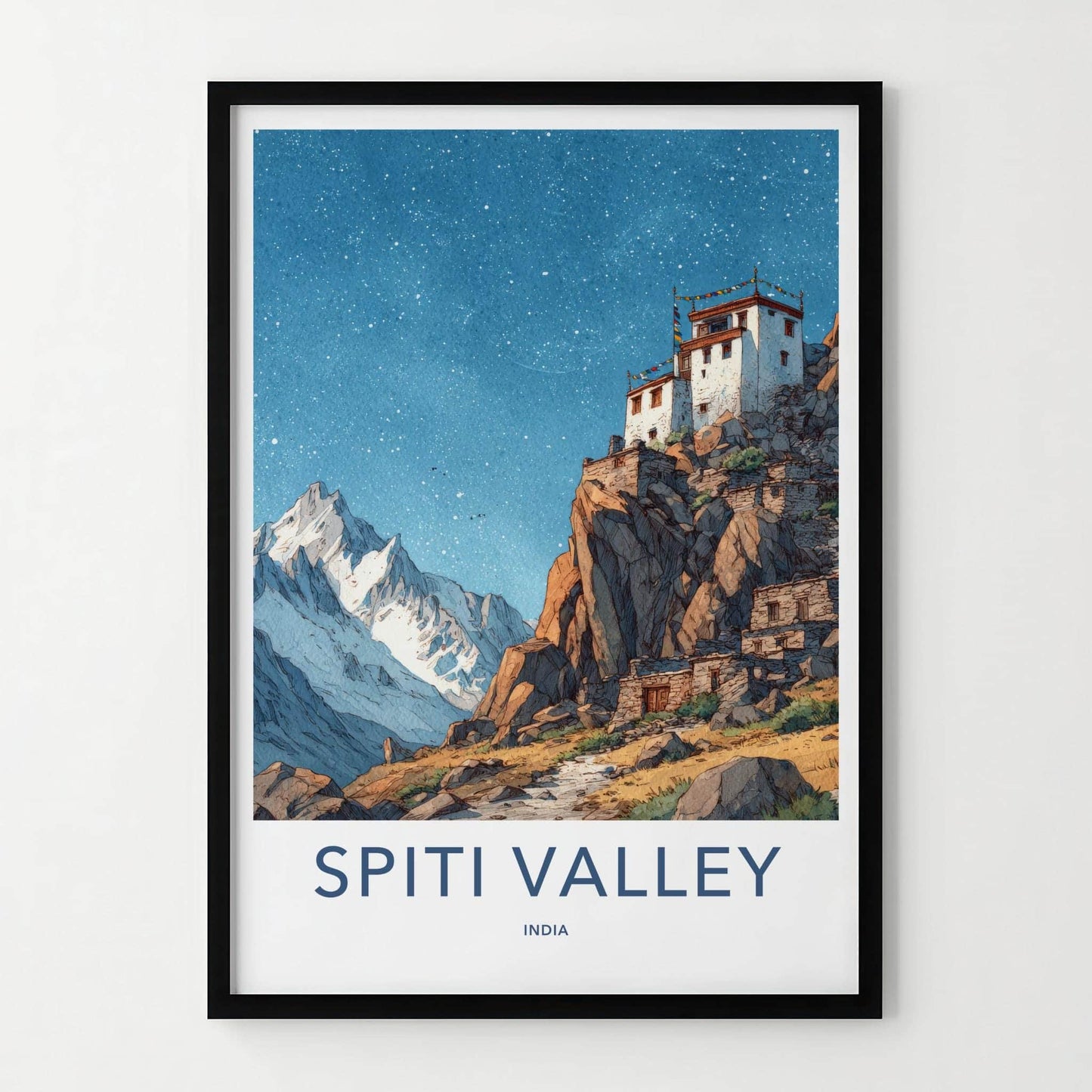 Spiti Valley Poster - India Fine Art - Himachal Pradesh Cliff Village Stars Gift