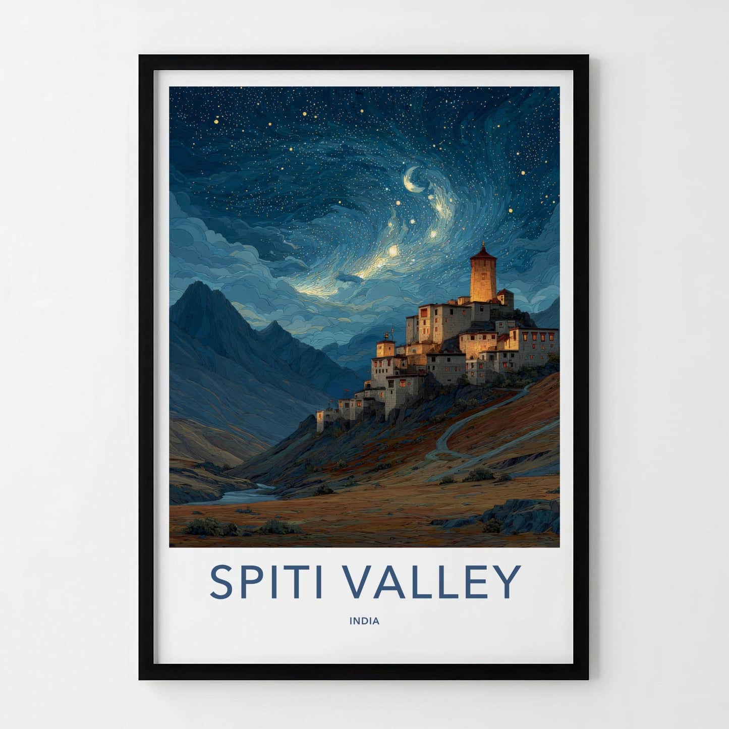 Spiti Valley Poster - India Fine Art - Himachal Pradesh Starry Mountain Village Gift
