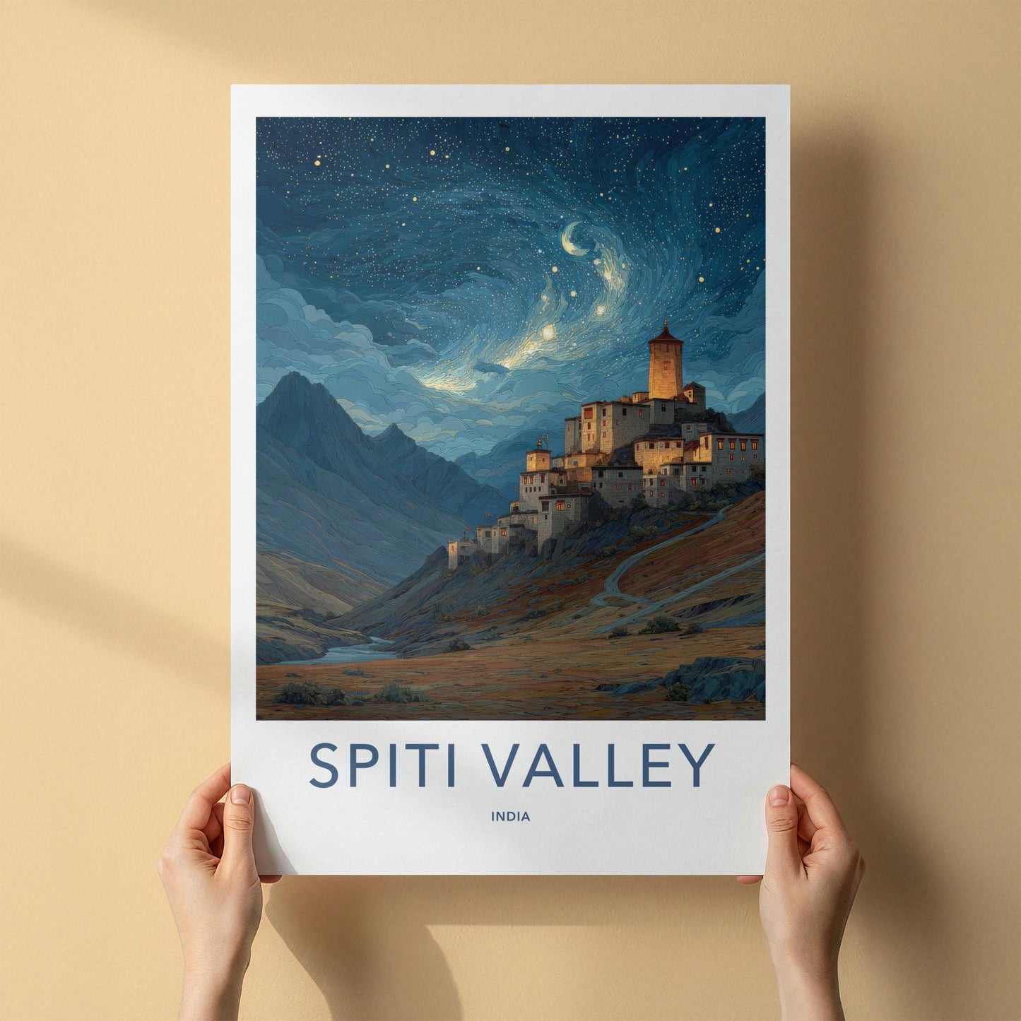 Spiti Valley Poster - India Fine Art - Himachal Pradesh Starry Mountain Village Gift