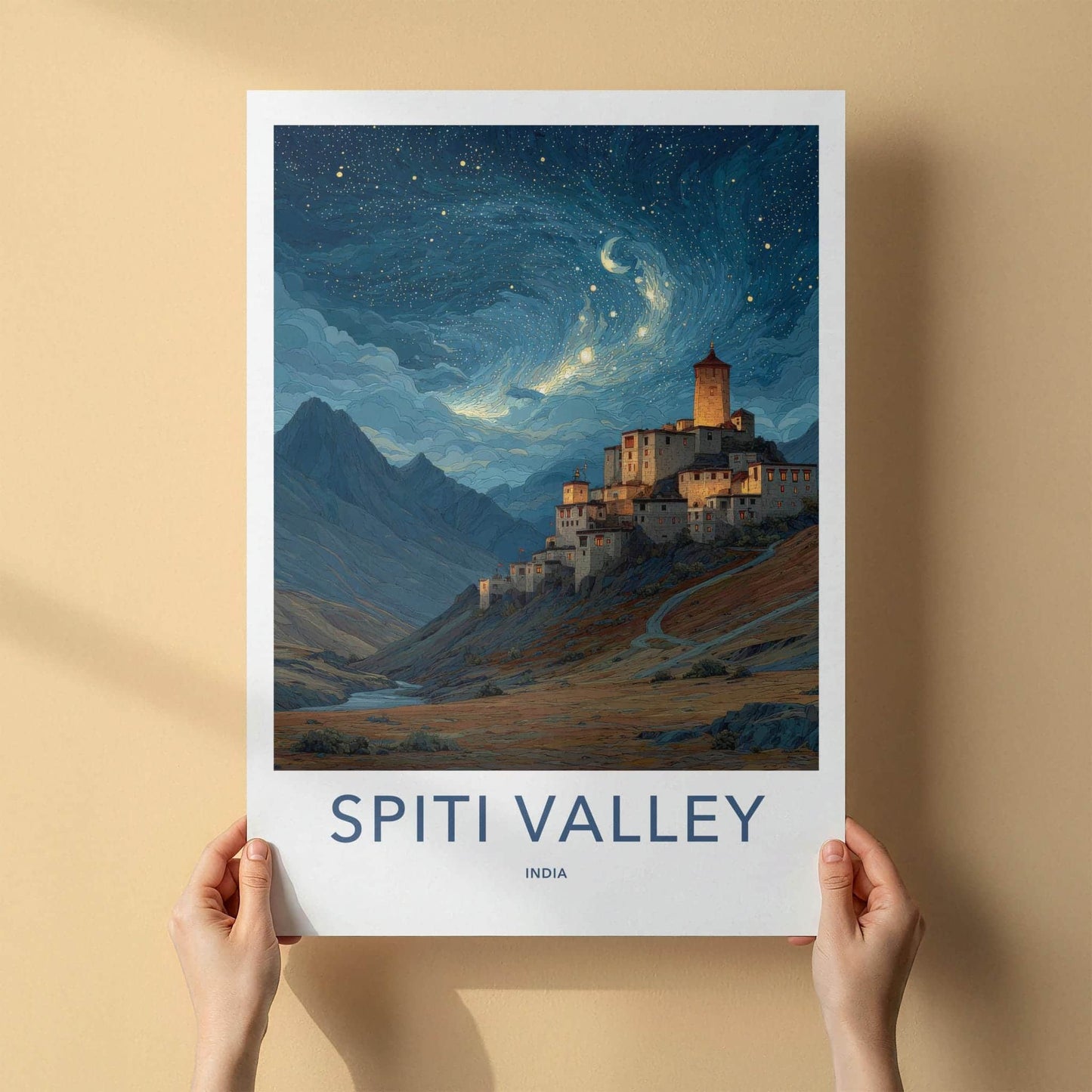Spiti Valley Poster - India Fine Art - Himachal Pradesh Starry Mountain Village Gift