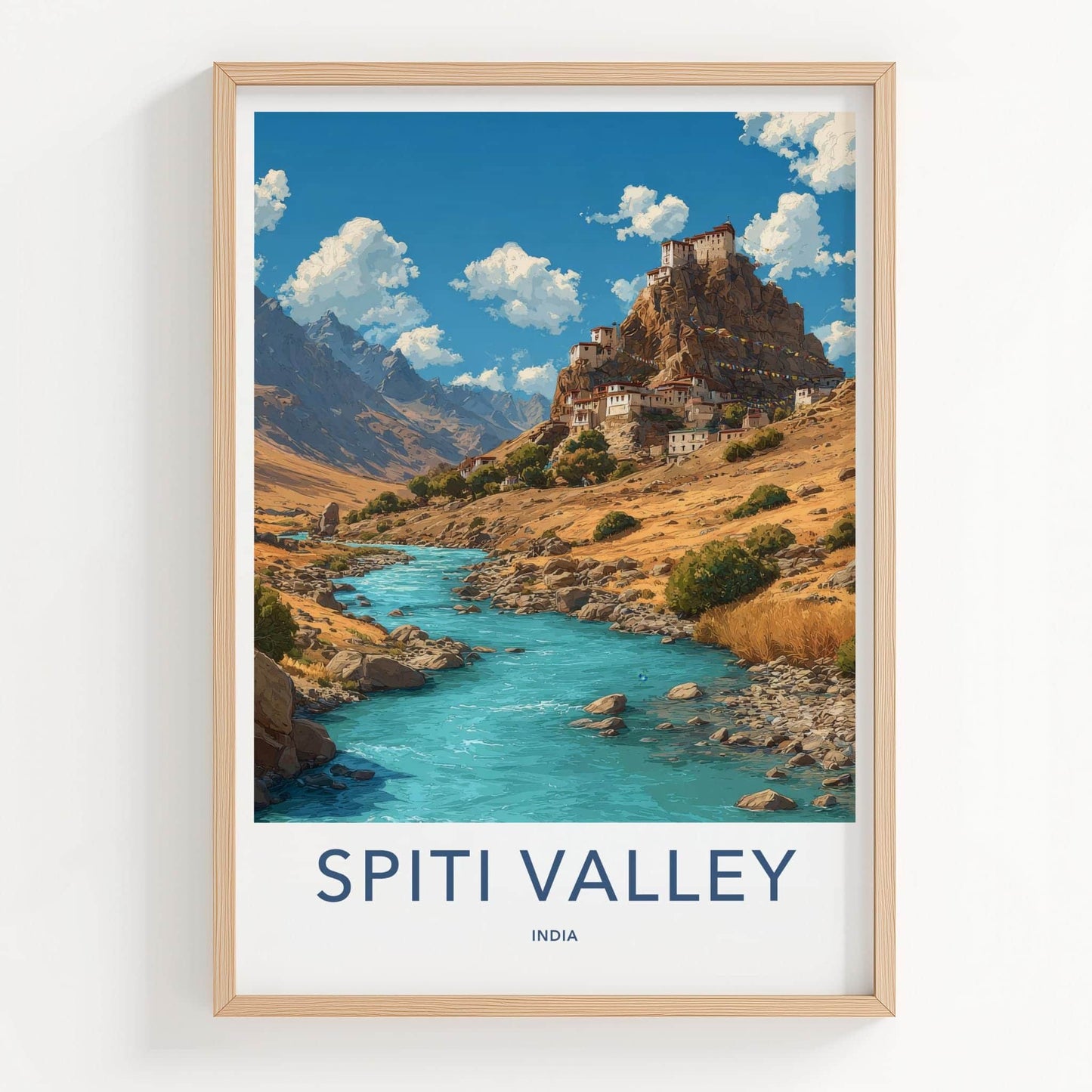 Spiti Valley Poster - India Travel Art - Himachal Monastery River Home Decor