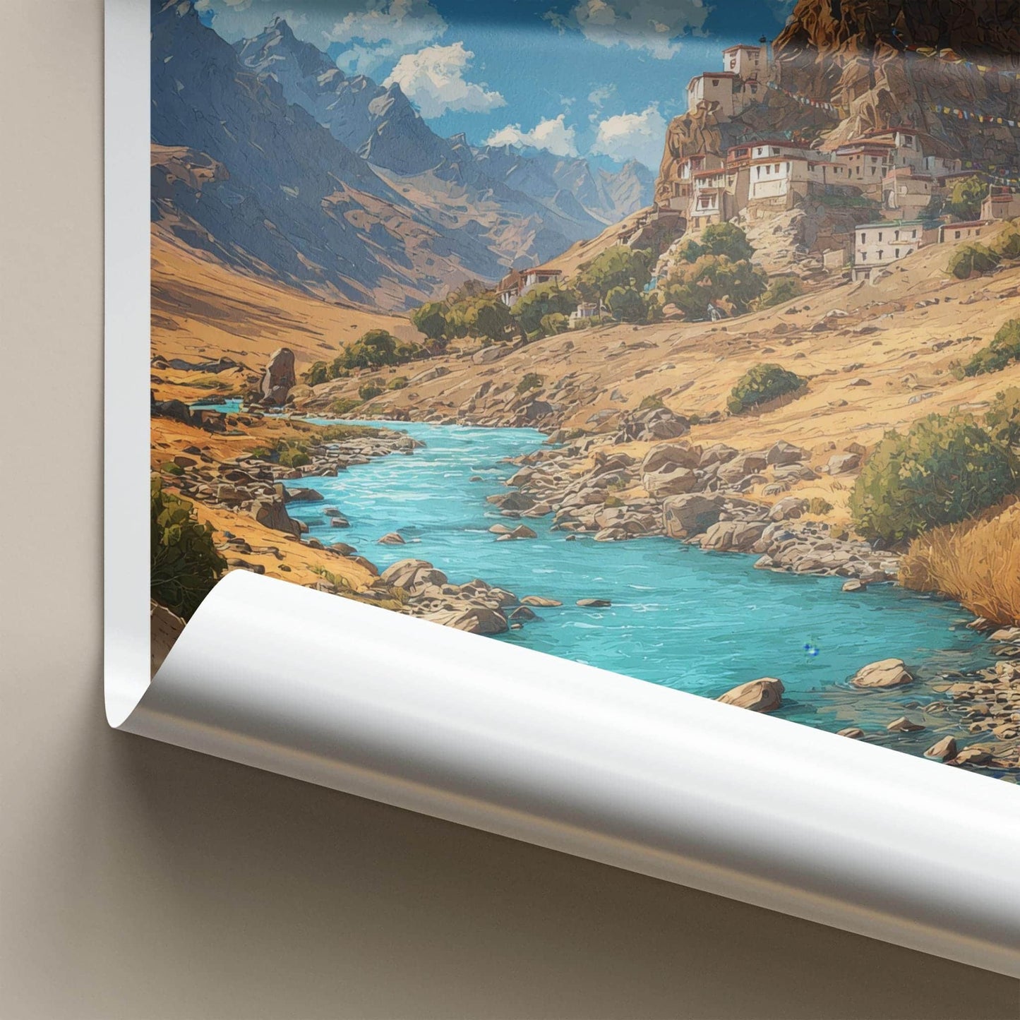 Spiti Valley Poster - India Travel Art - Himachal Monastery River Home Decor