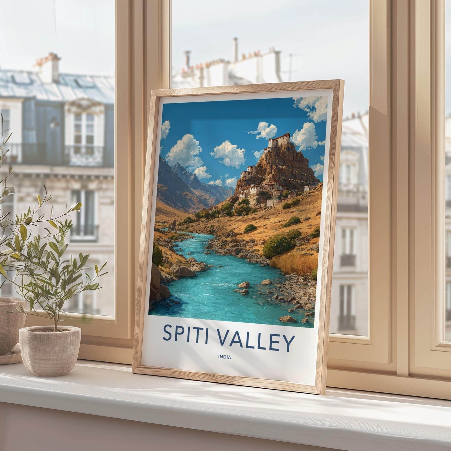 Spiti Valley Poster - India Travel Art - Himachal Monastery River Home Decor