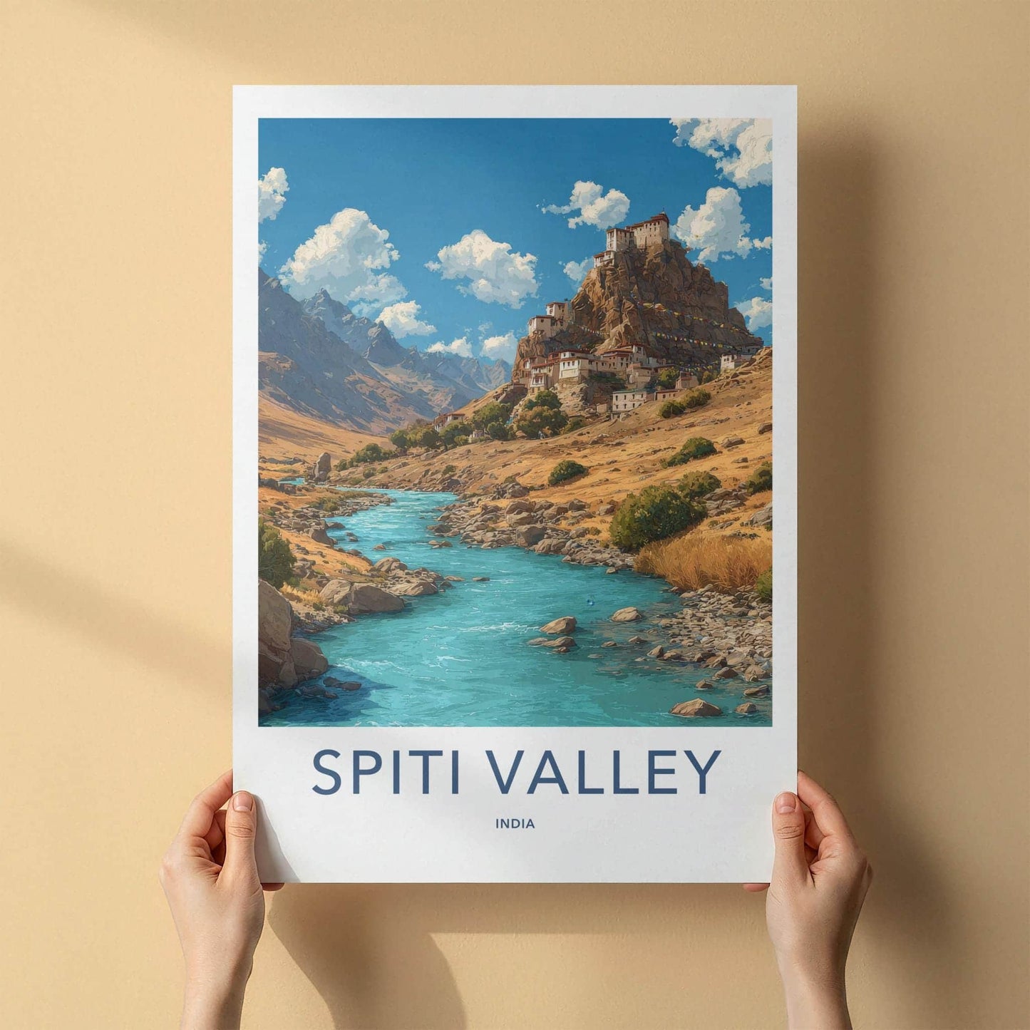 Spiti Valley Poster - India Travel Art - Himachal Monastery River Home Decor