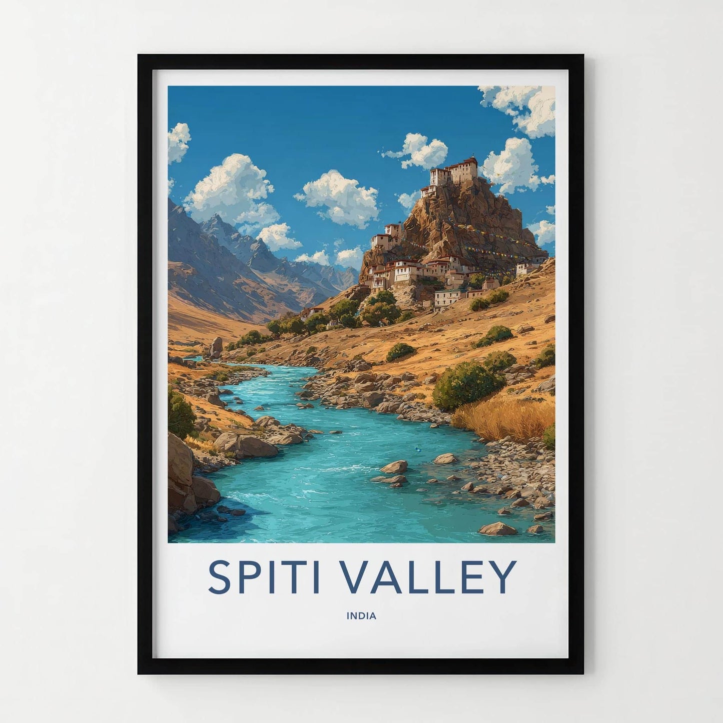 Spiti Valley Poster - India Travel Art - Himachal Monastery River Home Decor