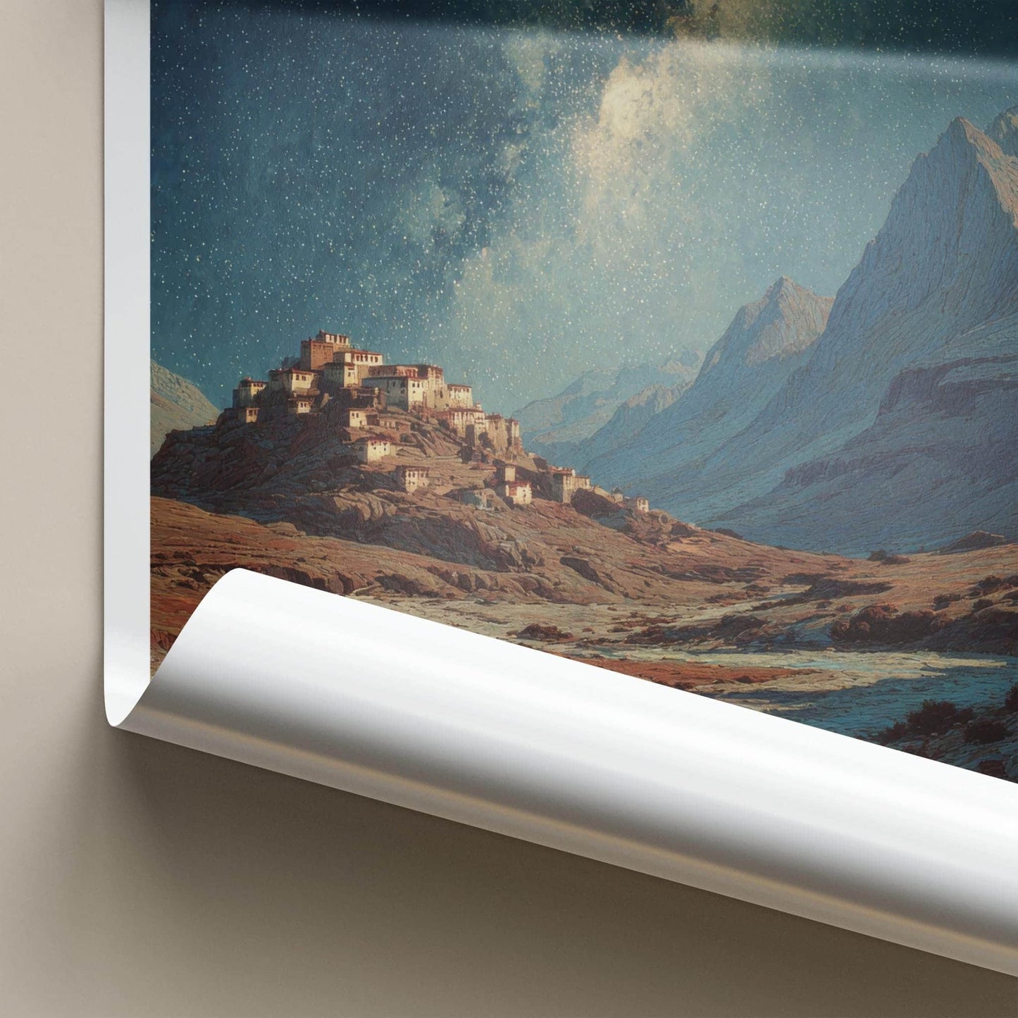 Spiti Valley Poster - India Travel Art - Himachal Pradesh Starry Mountain Village Gallery Art