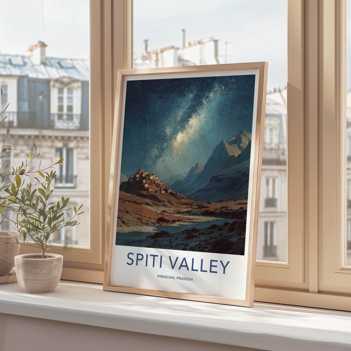 Spiti Valley Poster - India Travel Art - Himachal Pradesh Starry Mountain Village Gallery Art