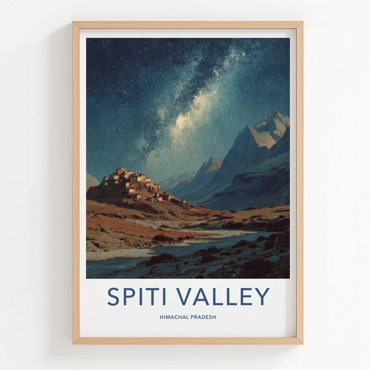 Spiti Valley Poster - India Travel Art - Himachal Pradesh Starry Mountain Village Gallery Art