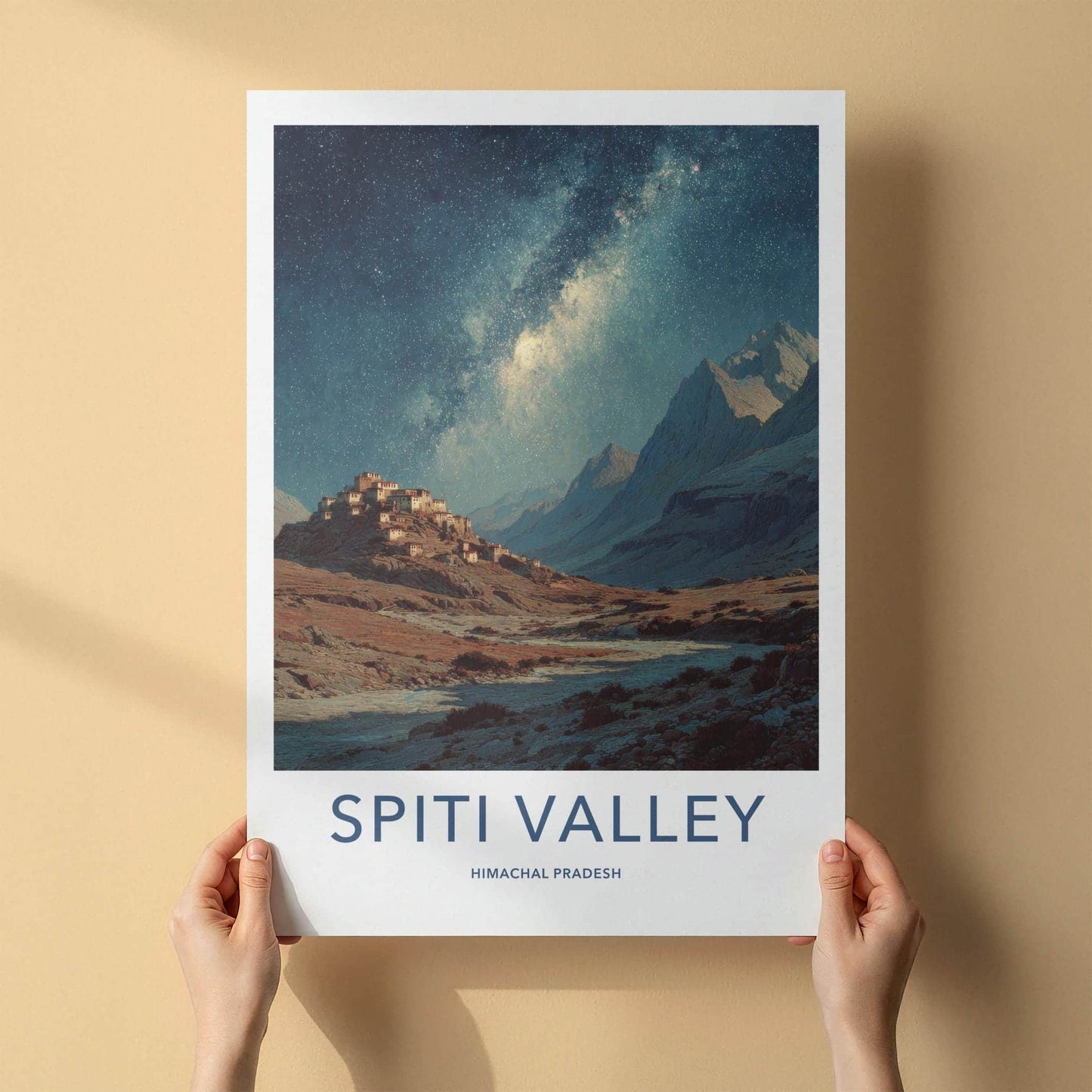 Spiti Valley Poster - India Travel Art - Himachal Pradesh Starry Mountain Village Gallery Art