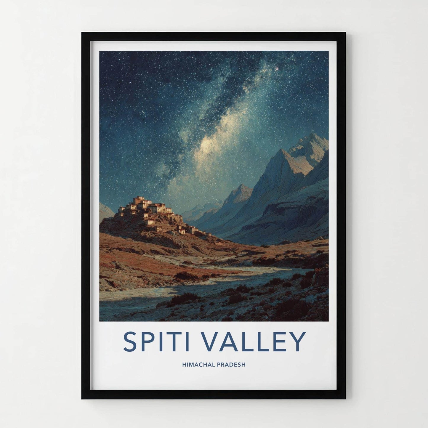 Spiti Valley Poster - India Travel Art - Himachal Pradesh Starry Mountain Village Gallery Art