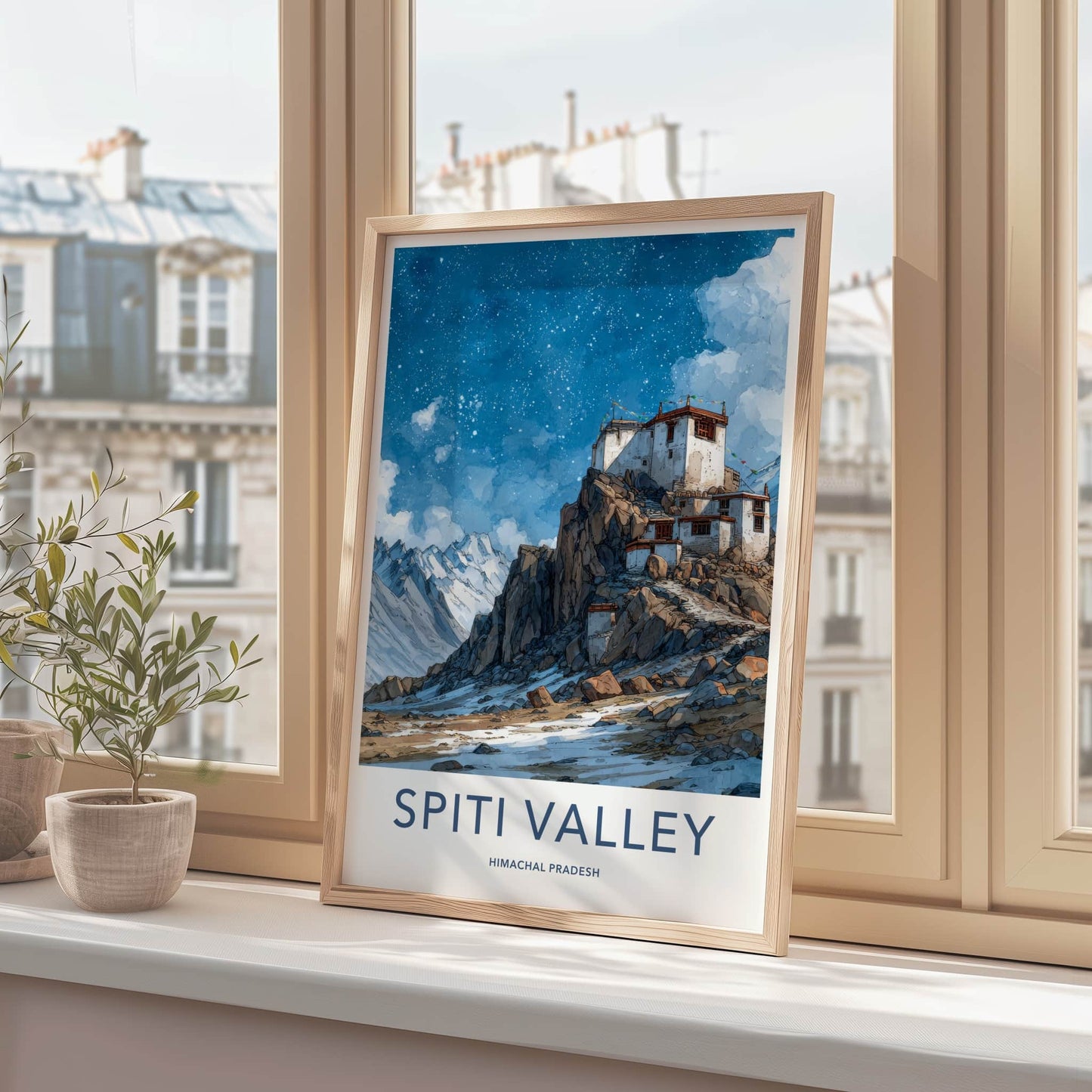 Spiti Valley Poster - India Travel Art - Himalayan Village Night Sky Home Decor