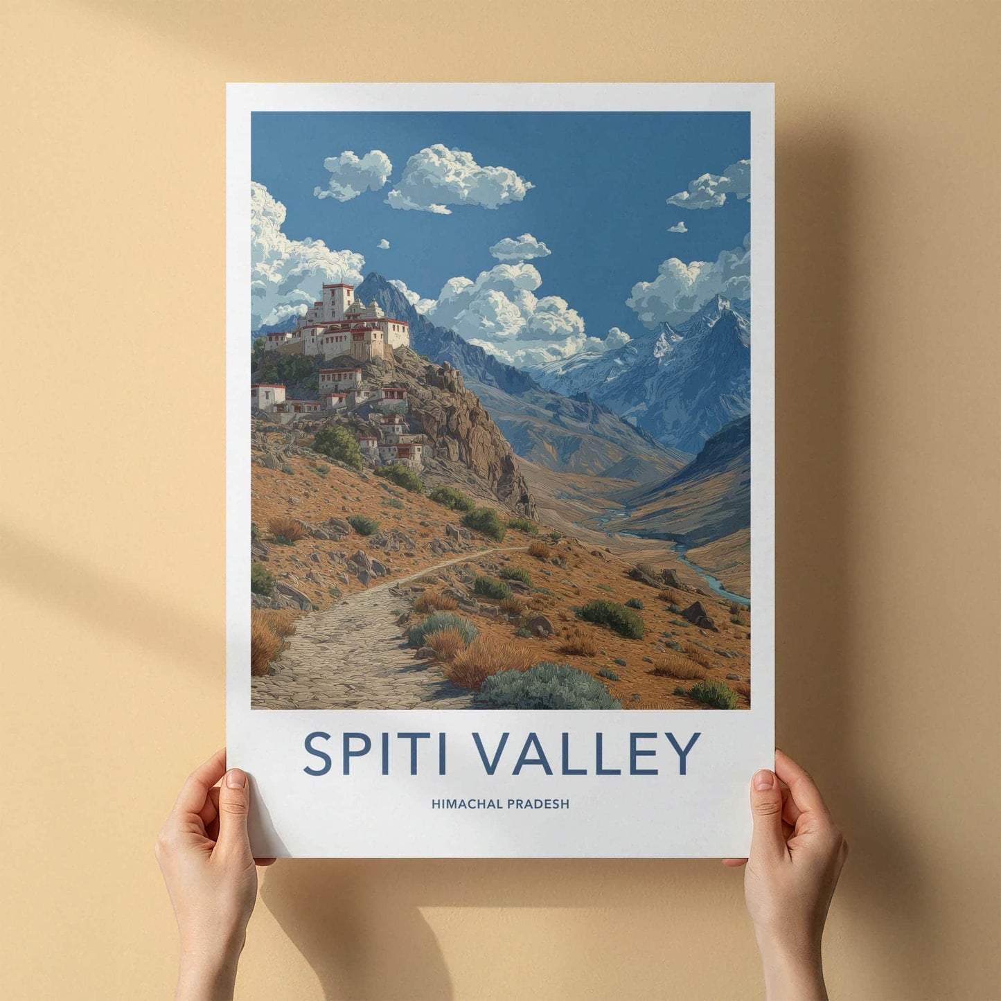 Spiti Valley Poster - India Wall Art - Himachal Pradesh Monastery Valley View Gift