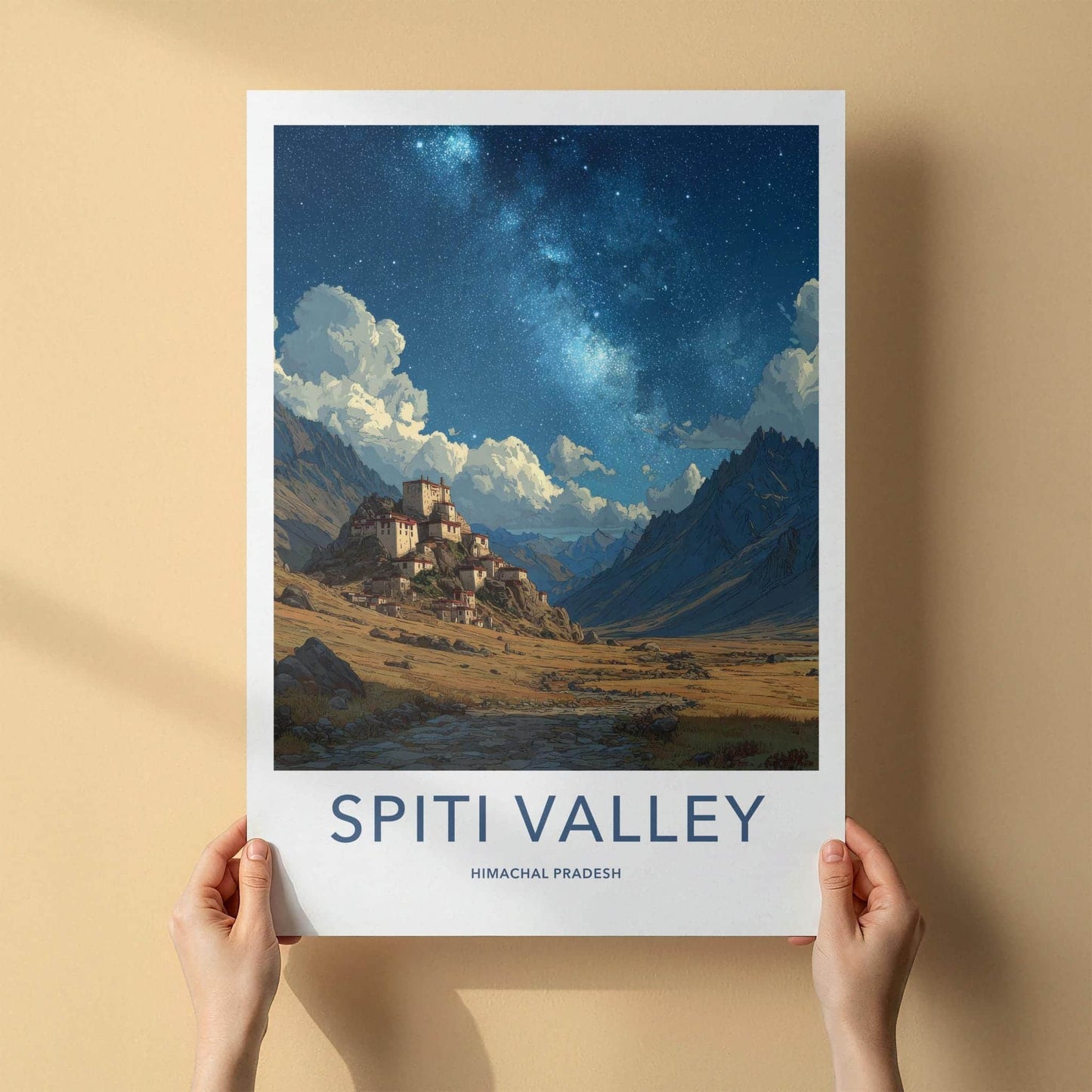Spiti Valley Poster - India Wall Art - Himachal Pradesh Sky Temple Night Gift