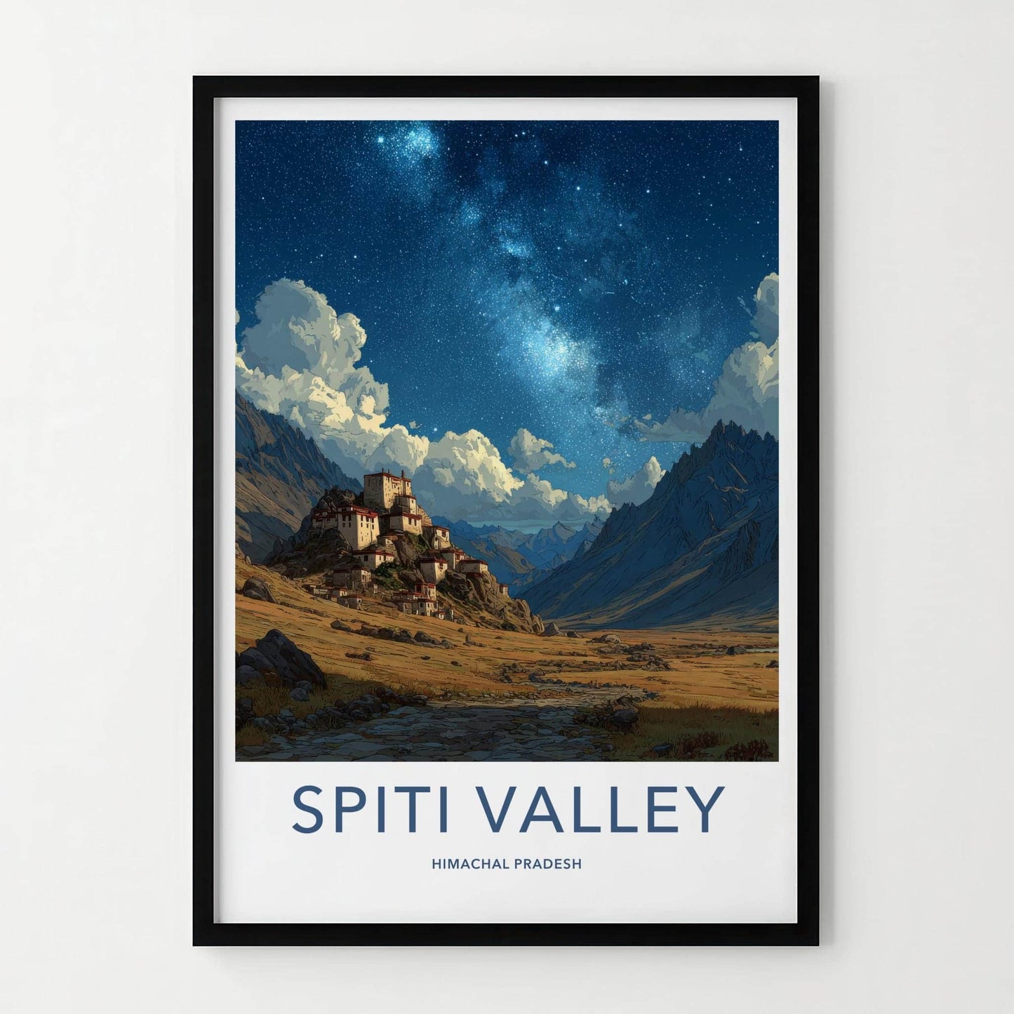 Spiti Valley Poster - India Wall Art - Himachal Pradesh Sky Temple Night Gift