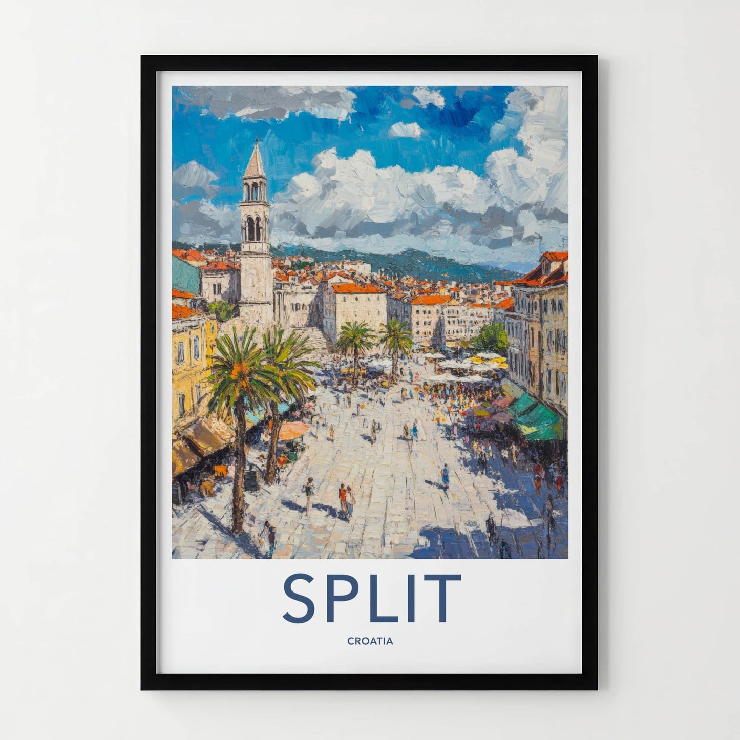 Split Poster - Croatia Travel Art - Bustling City Square Home Decor