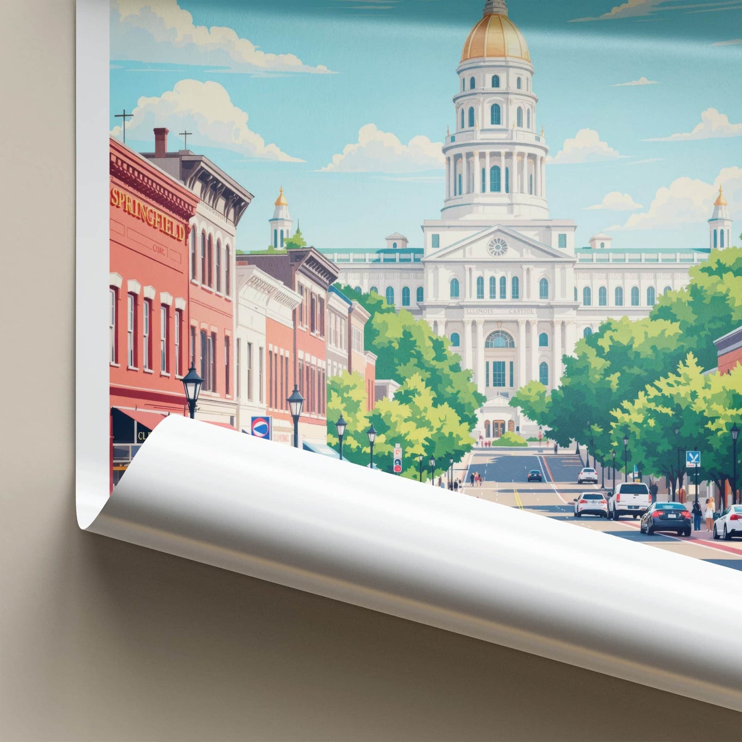 Springfield Poster - Illinois Travel Art - Capitol Building Street Home Decor