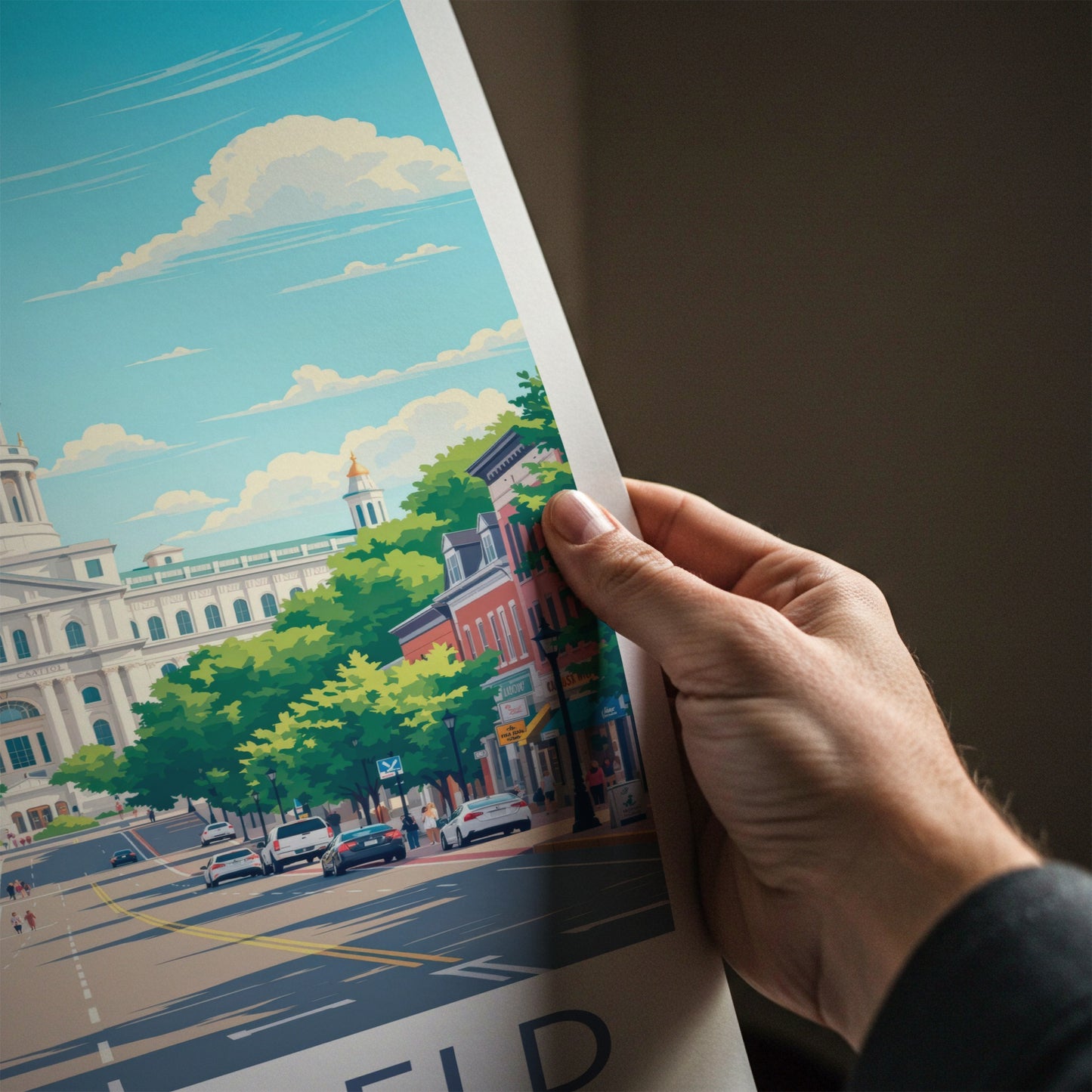 Springfield Poster - Illinois Travel Art - Capitol Building Street Home Decor