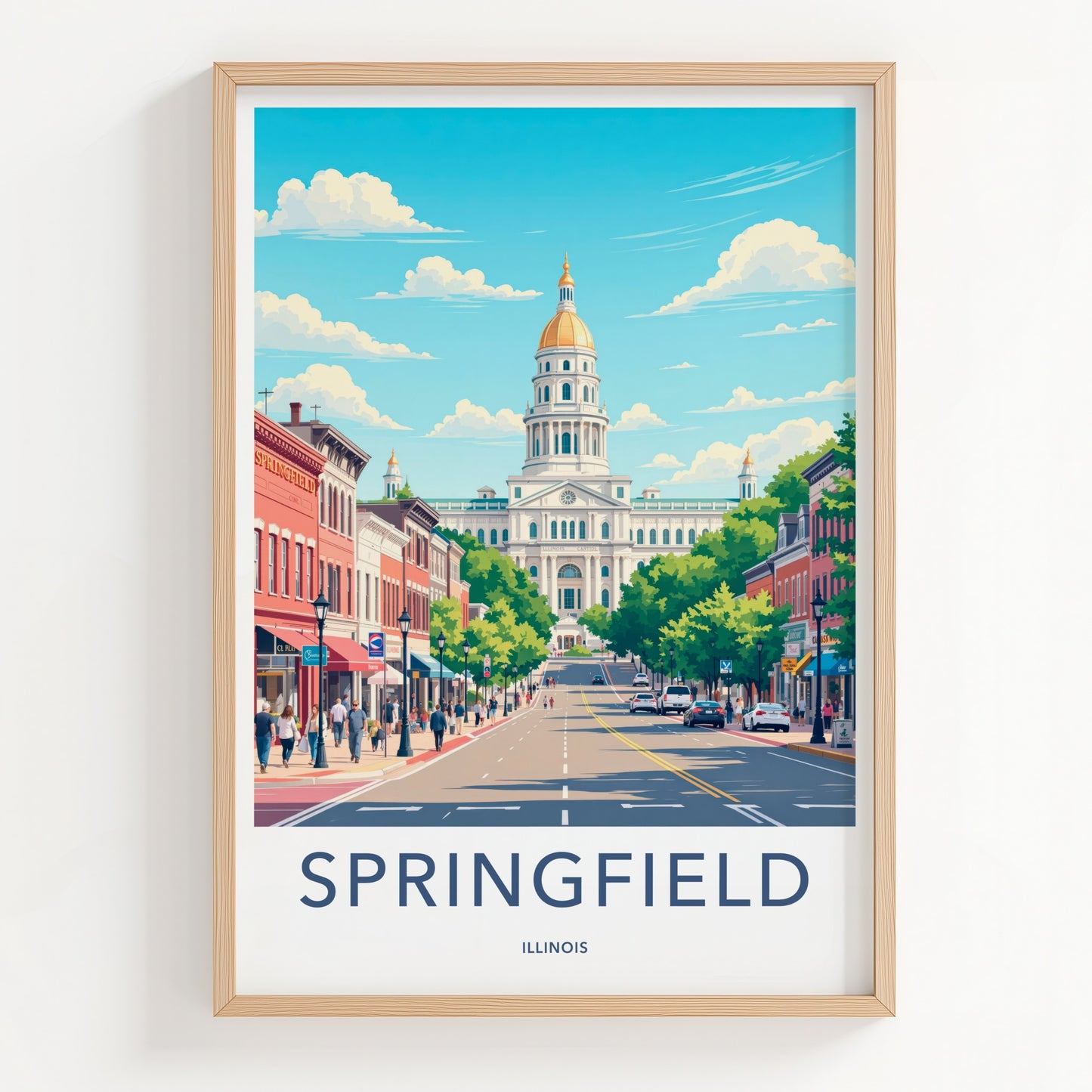 Springfield Poster - Illinois Travel Art - Capitol Building Street Home Decor