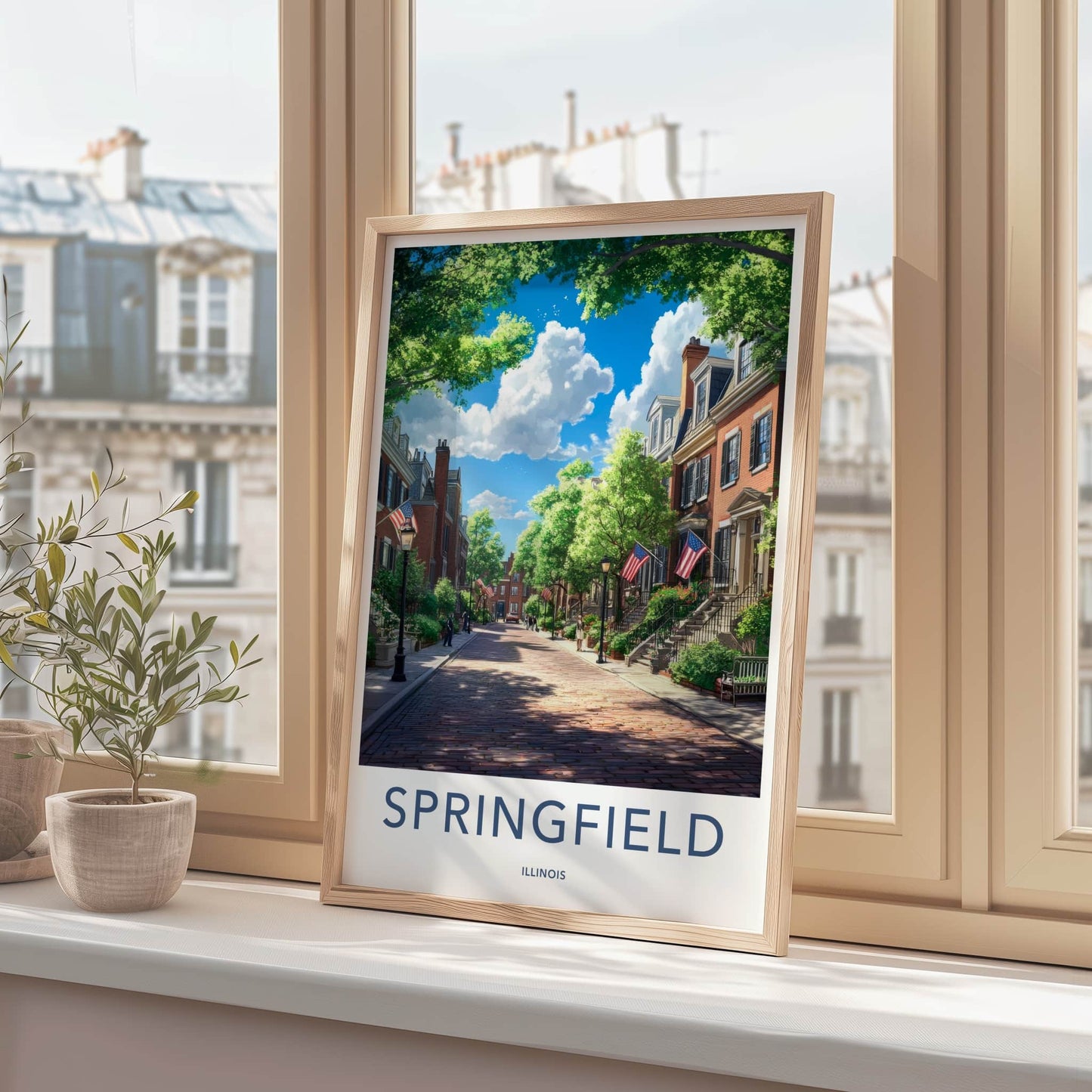 Springfield Poster - Illinois Travel Art - Vibrant Neighborhood Street Wall Decor