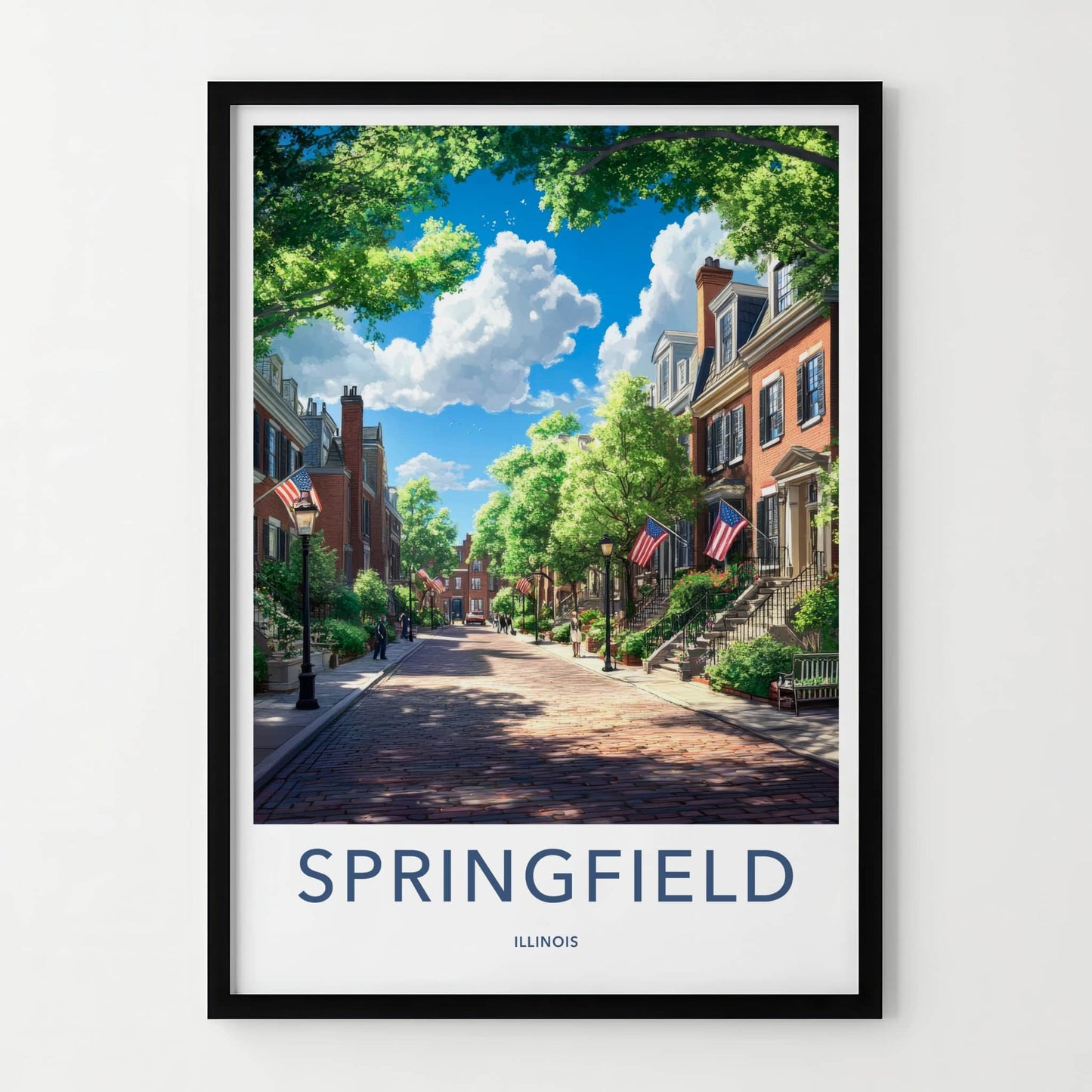 Springfield Poster - Illinois Travel Art - Vibrant Neighborhood Street Wall Decor